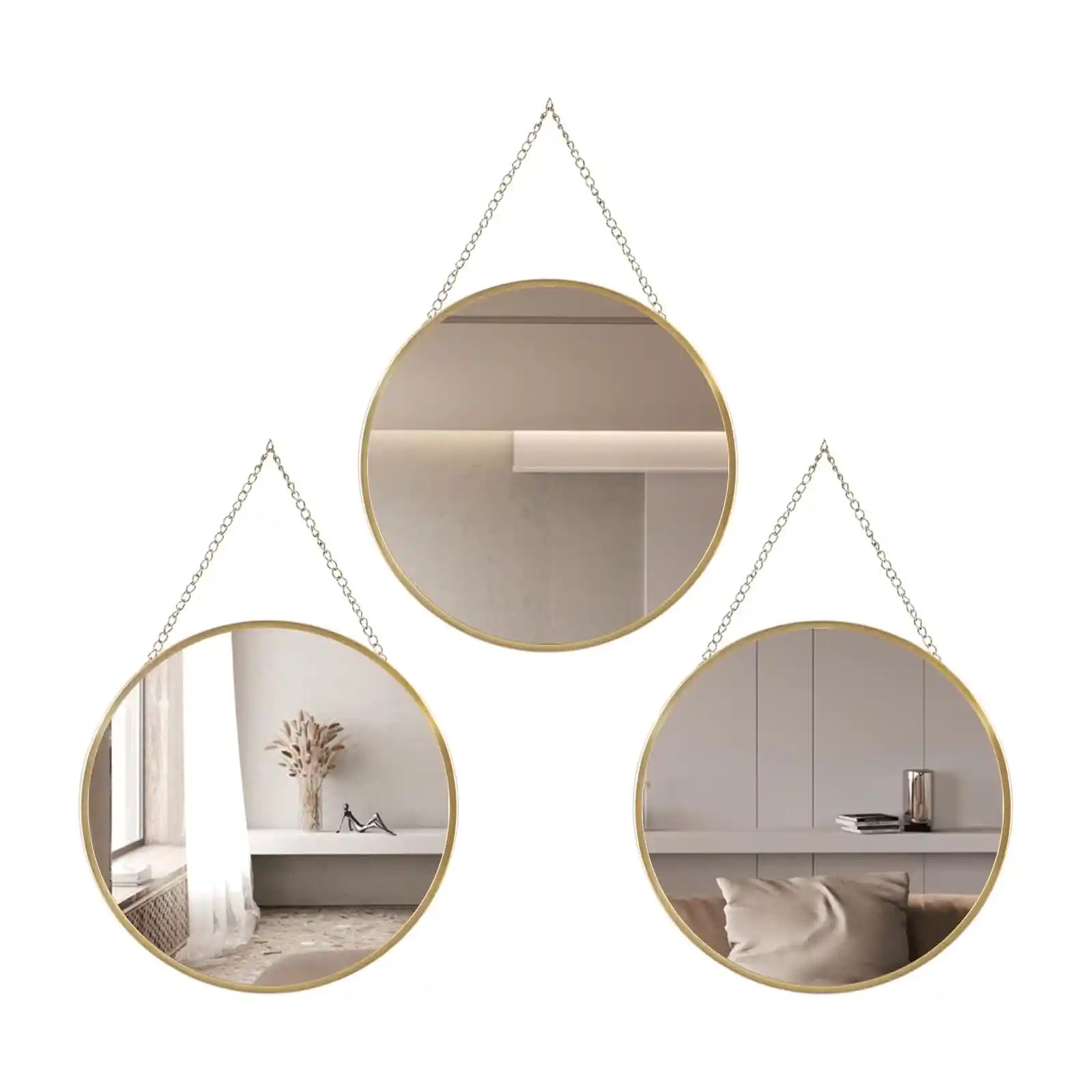 Espejo circular colgante para decoración de pared, espejo redondo dorado con cadena colgante para baño, dormitorio, tocador, sala de estar, entrada