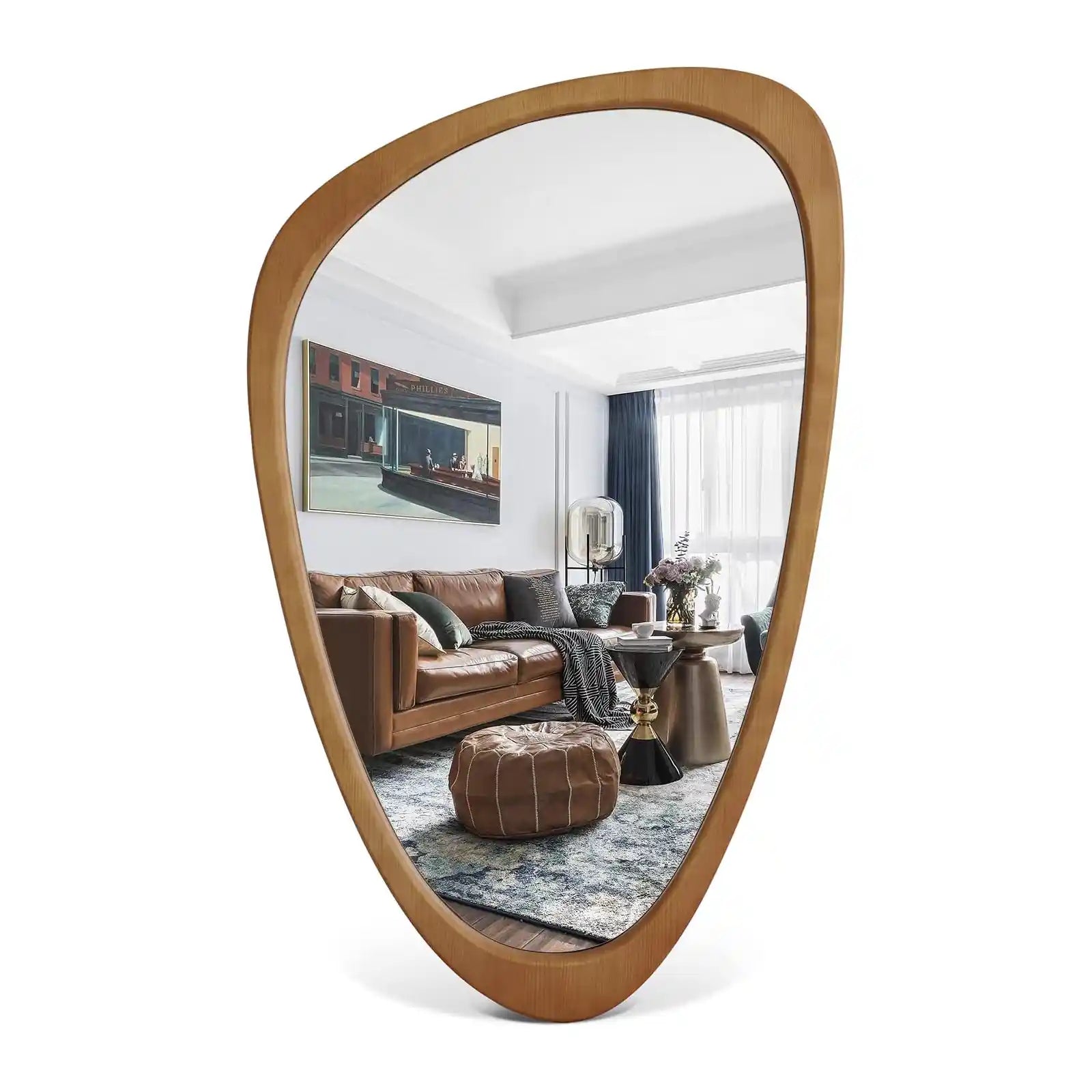Espejo irregular, decoración de pared, espejos de pared de madera decorativos para sala de estar, dormitorio, baño, entrada, espejo asimétrico montado en la pared, tamaño grande 