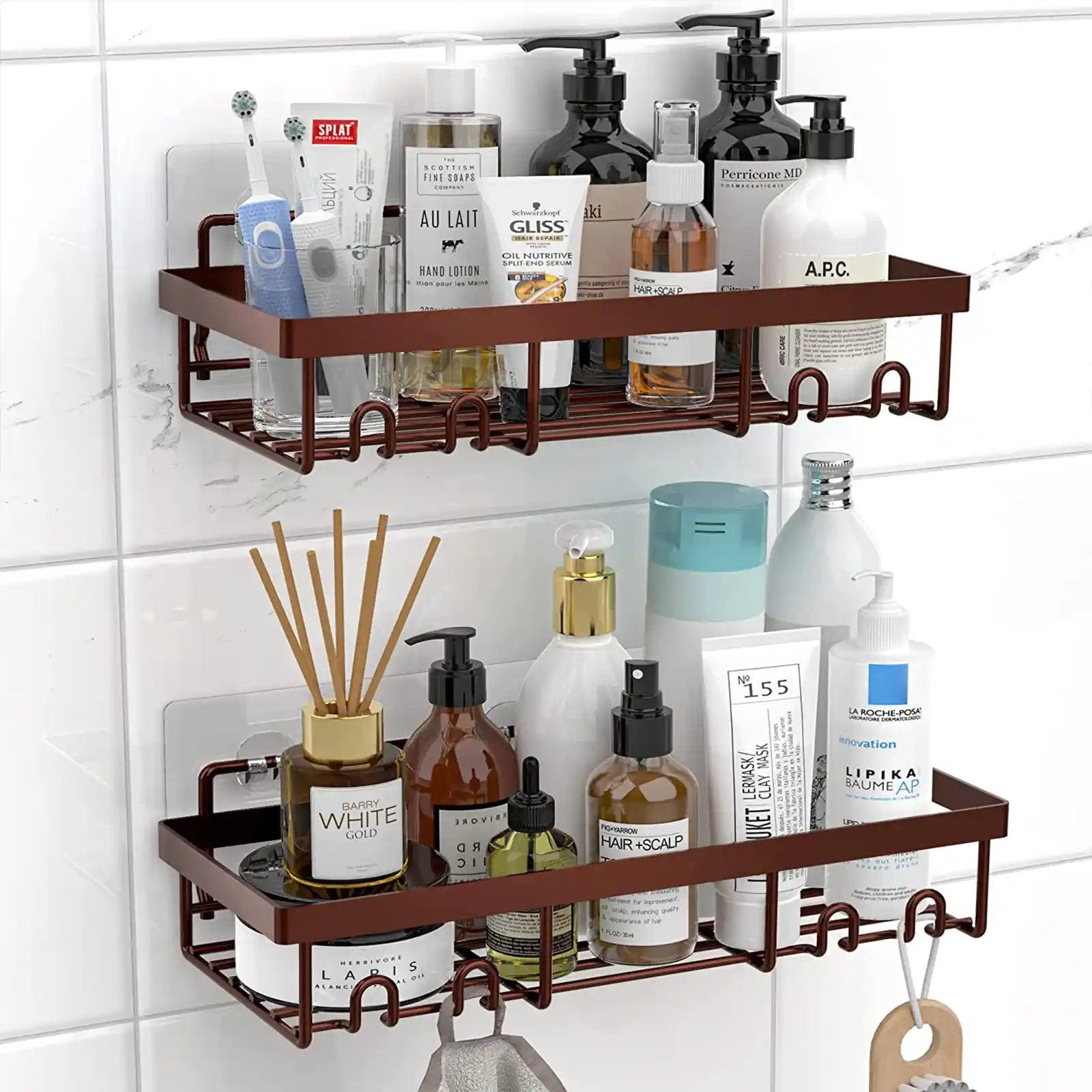 2 Pack Shower Caddy Shelf Organizer Rack, Bathroom Gadgets Accessories Decor, Household Essentials, Self Adhesive Shelves Organization and Storage