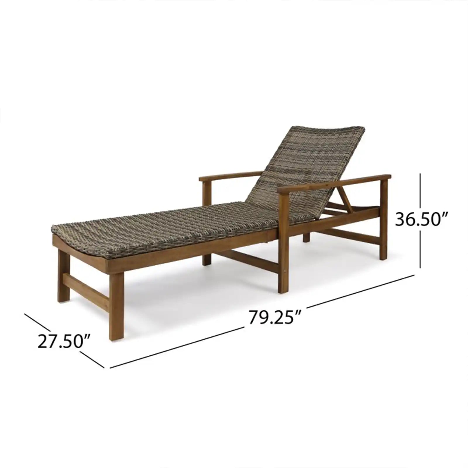 Outdoor Rustic Acacia Wood Chaise Lounge with Wicker Seating