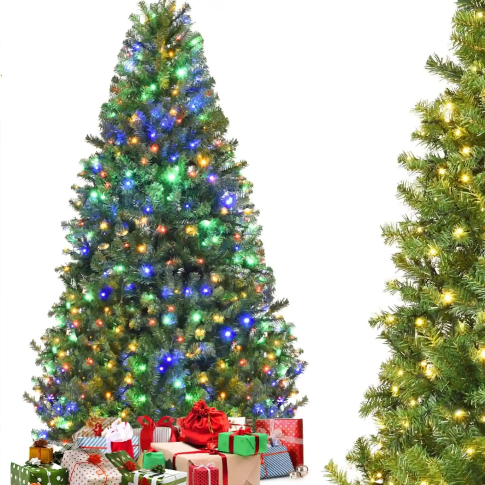 Árbol de Navidad preiluminado de 8 pies con luz LED multicolor y color blanco cálido con 2129 puntas de ramas Apariencia completa para vacaciones, fiestas y decoración del hogar