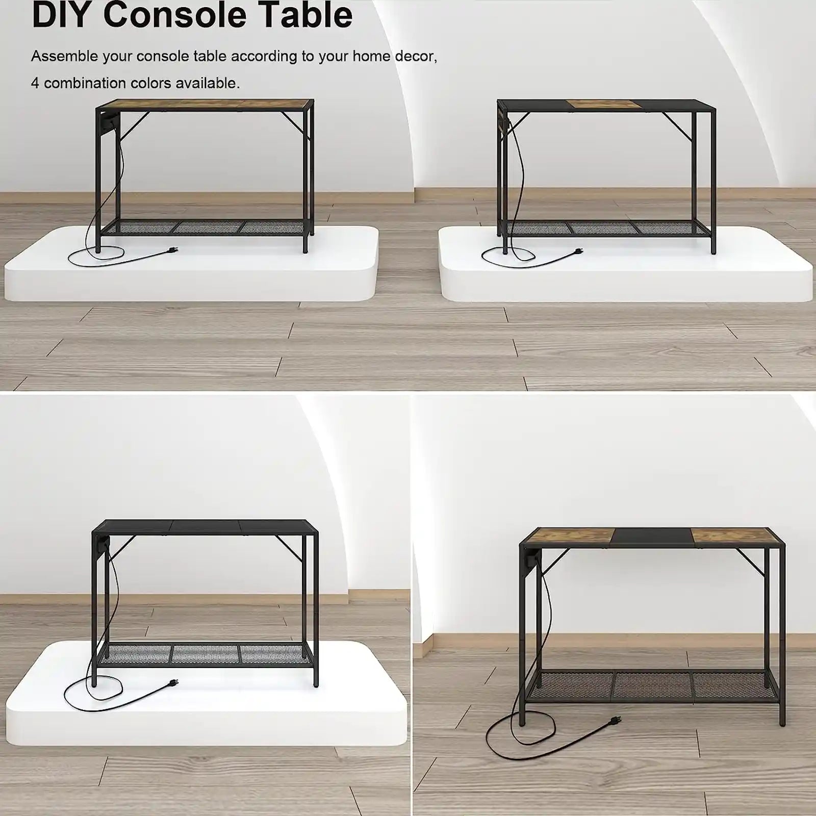 Console Table with Charging Station,Entryway Table with Two-Color Top Shelf, Hallway Foyer Table, Narrow Sofa Table for Entrance Hall, Living Room