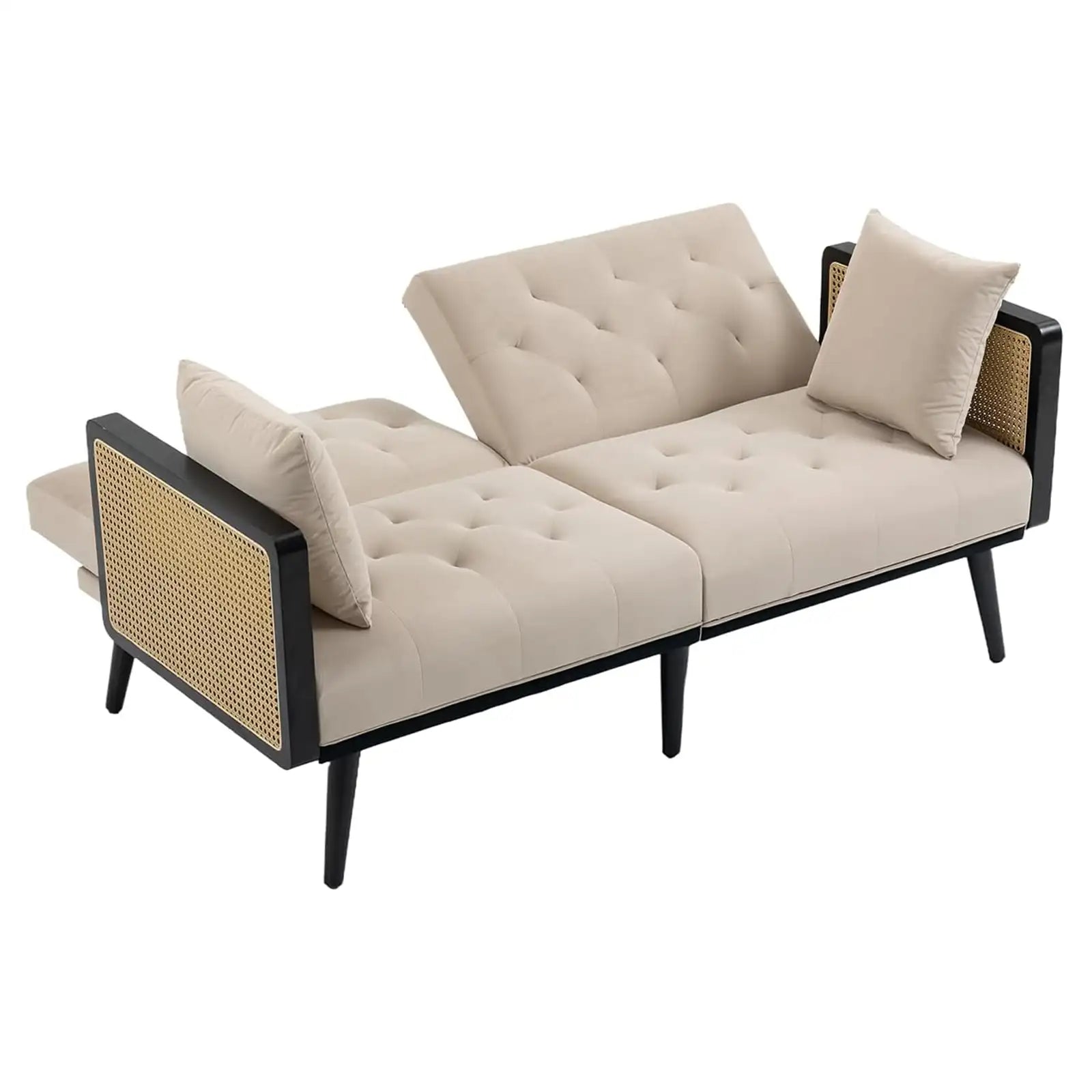 Rattan Tufted Couch Modern Linen