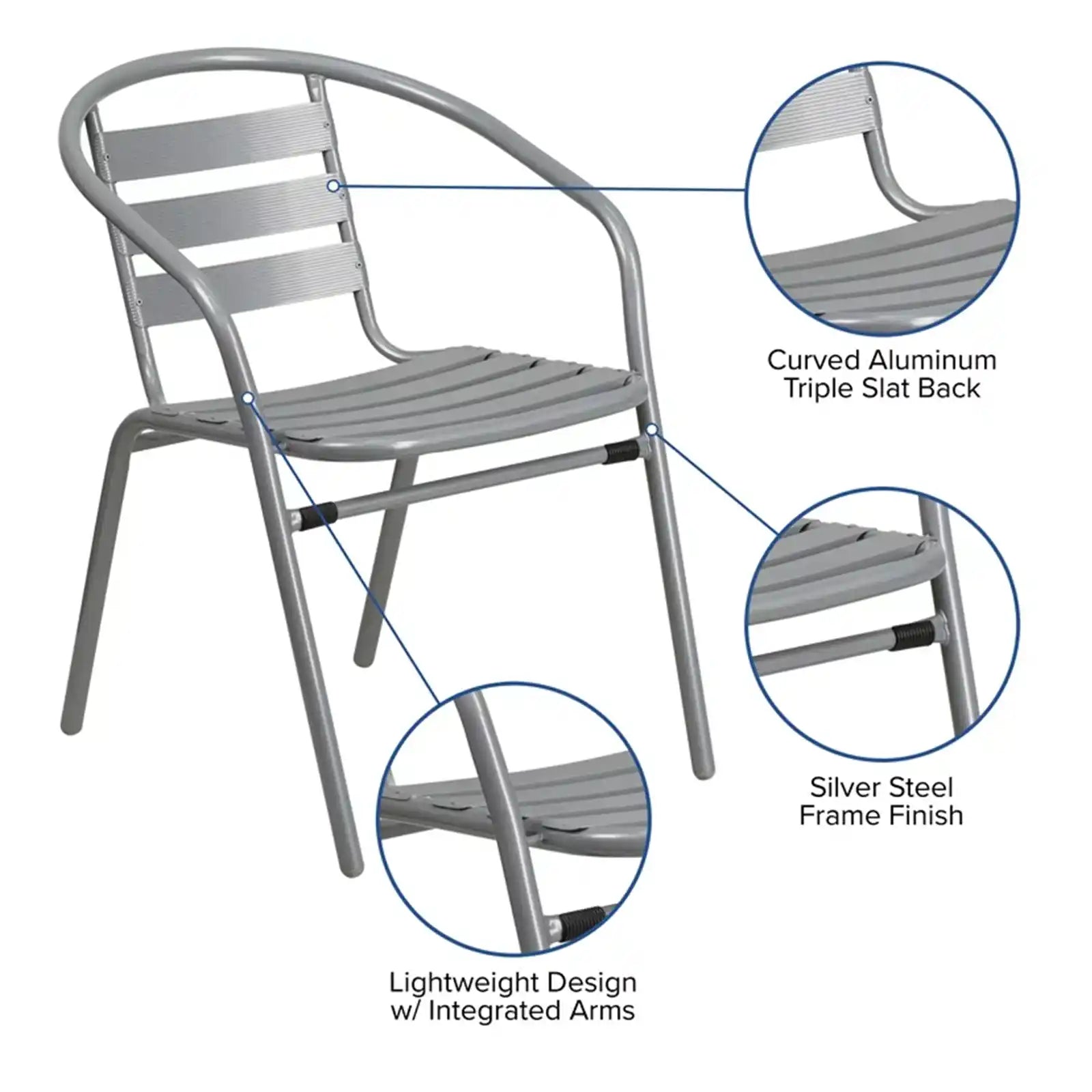 Metal Restaurant Stack Chair with Aluminum Slats