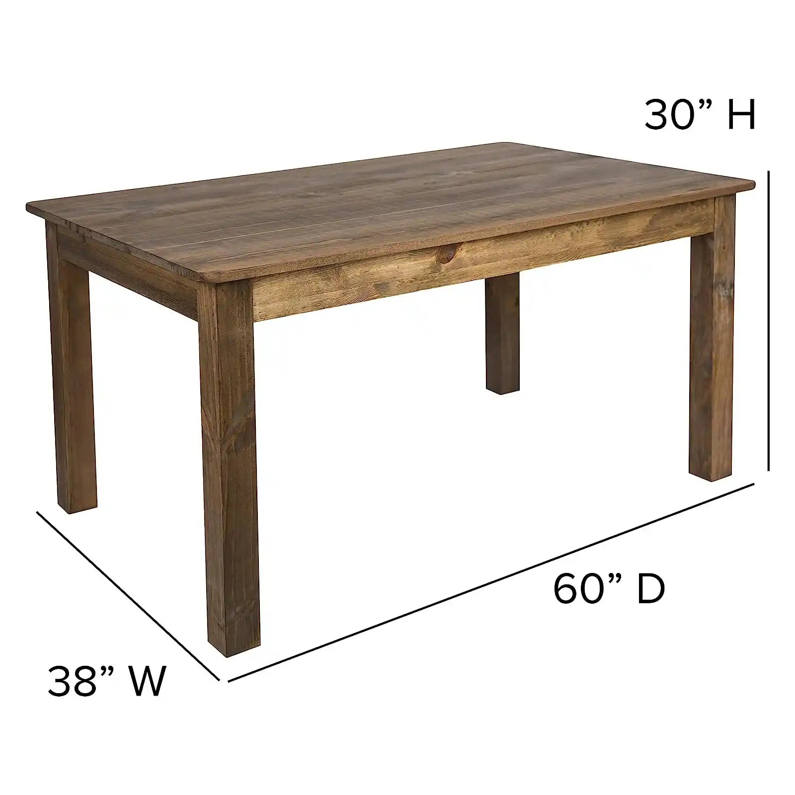 Rectangular Antique Rustic Solid Pine Wood Dining Table, Farmhouse Table