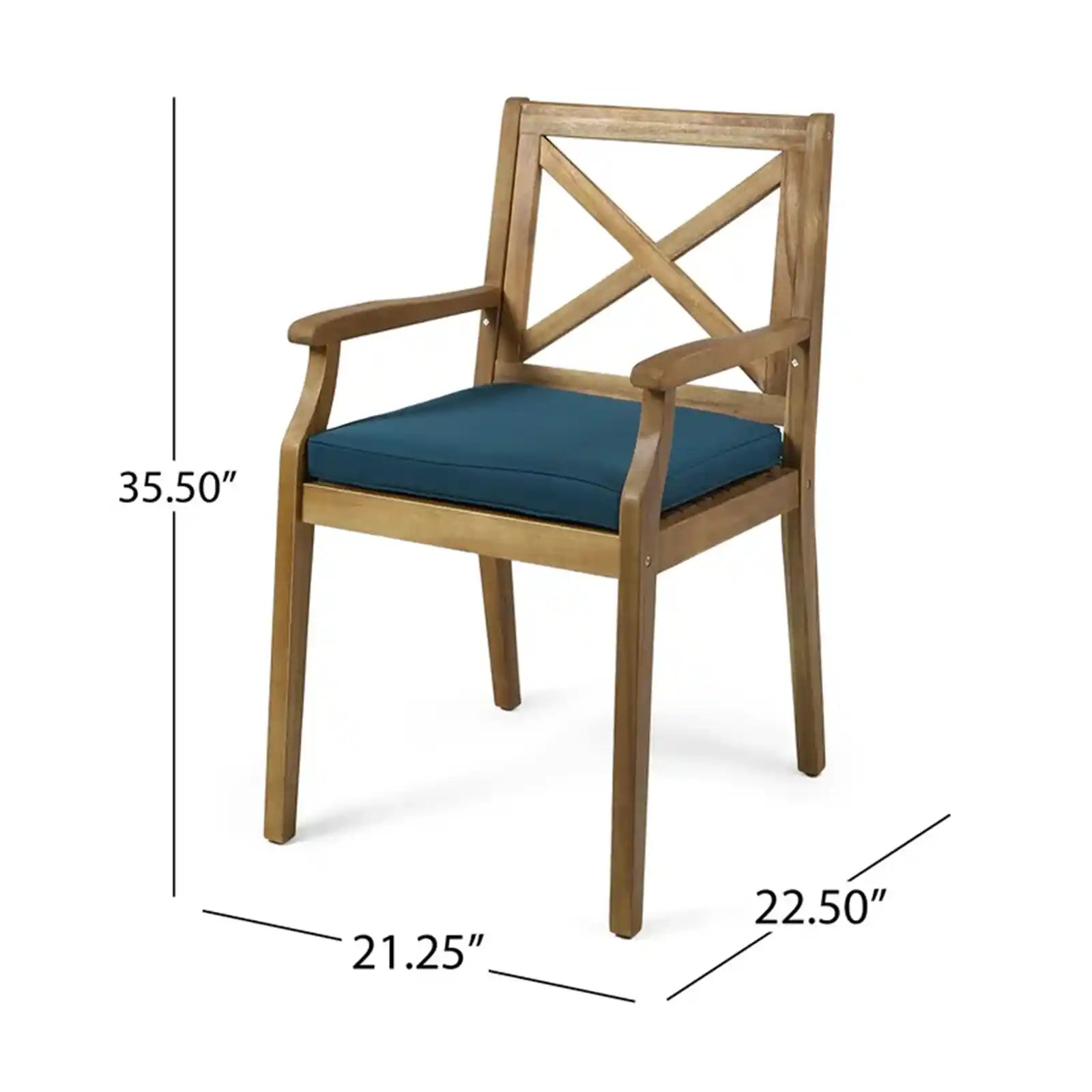 Outdoor - Indoor Acacia Wood Dining Chair with Cushions, Set of 2