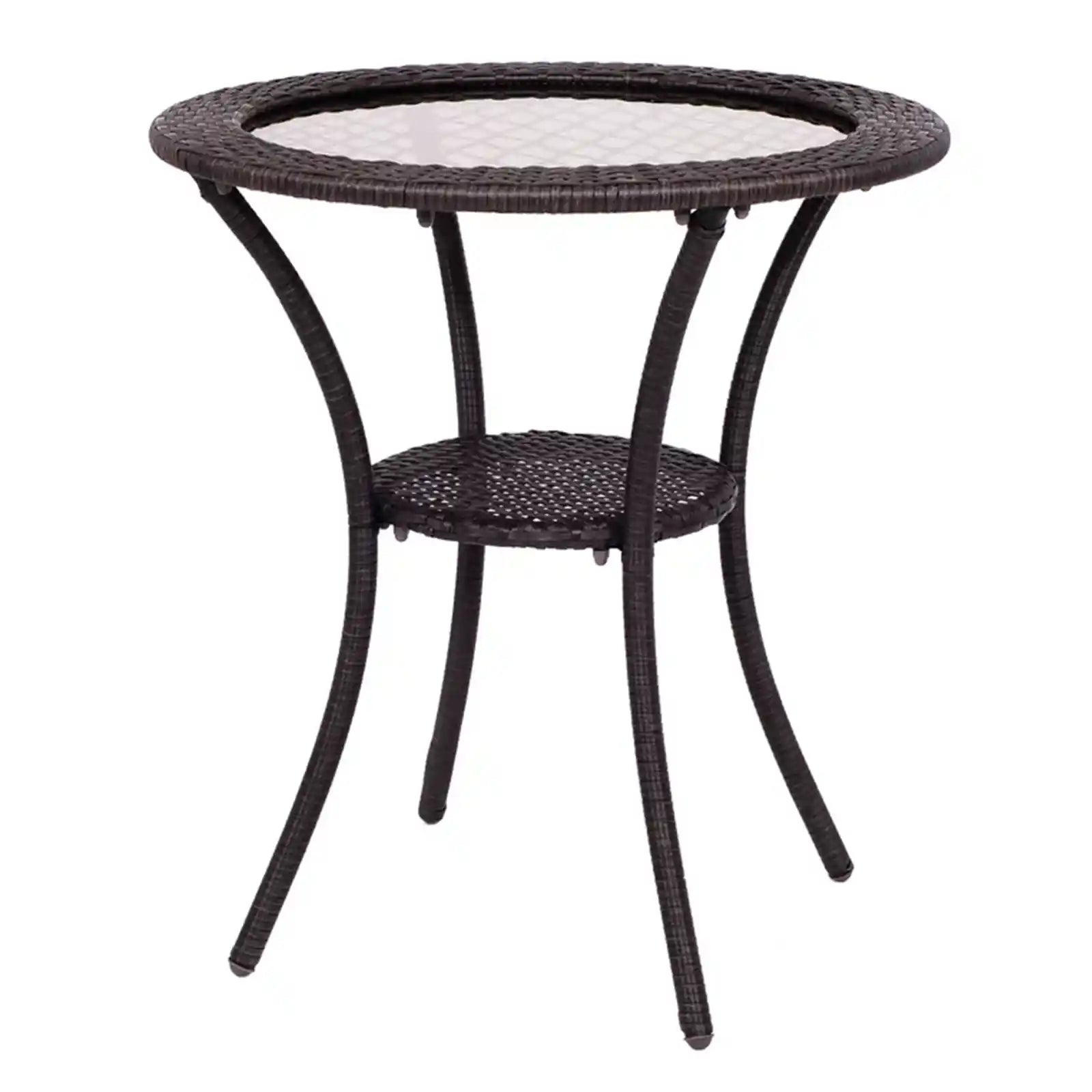 Round Rattan Wicker Coffee Table Glass Top Steel Frame Patio Furniture