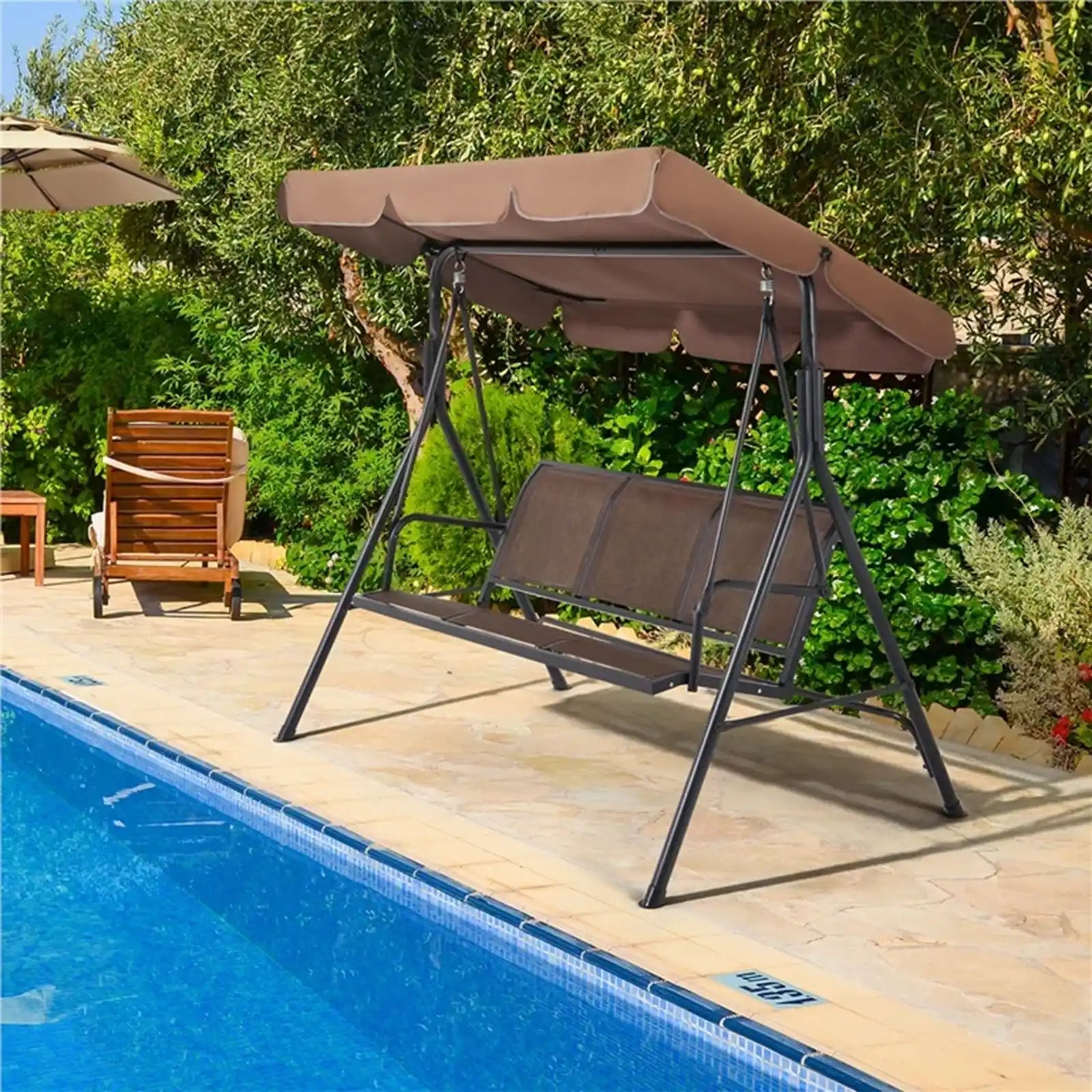 Patio Canopy Porch Hanging 3-Seat Swing Chair for Outdoor