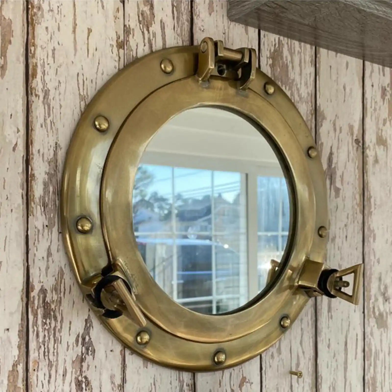 Antique Brass Finish Porthole Mirror, Wall Decor