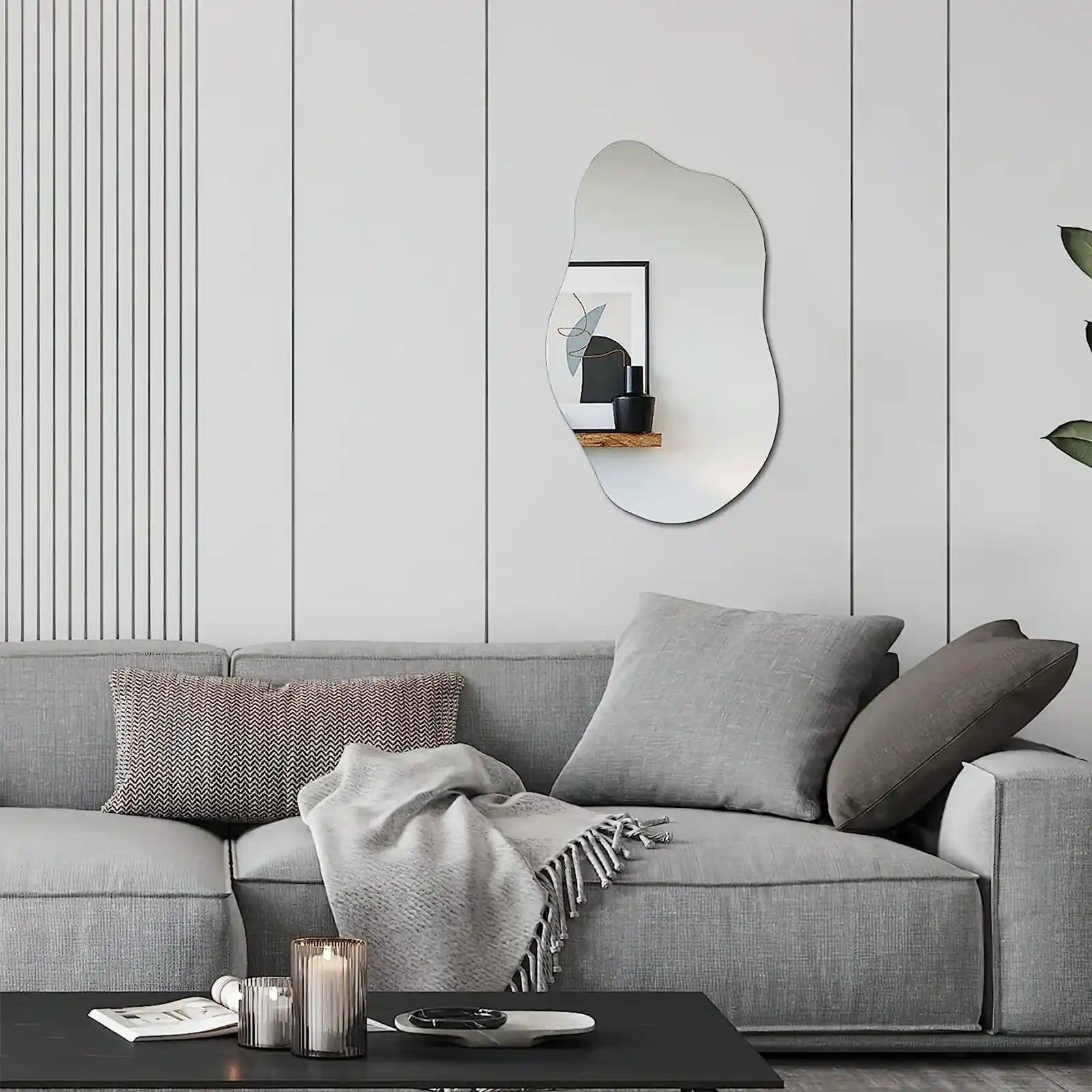 Irregular Mirror Wall Decor 19.7 x 33.5 Inch,Frameless Vanity Mirrors for Living Room Bedroom Home Office