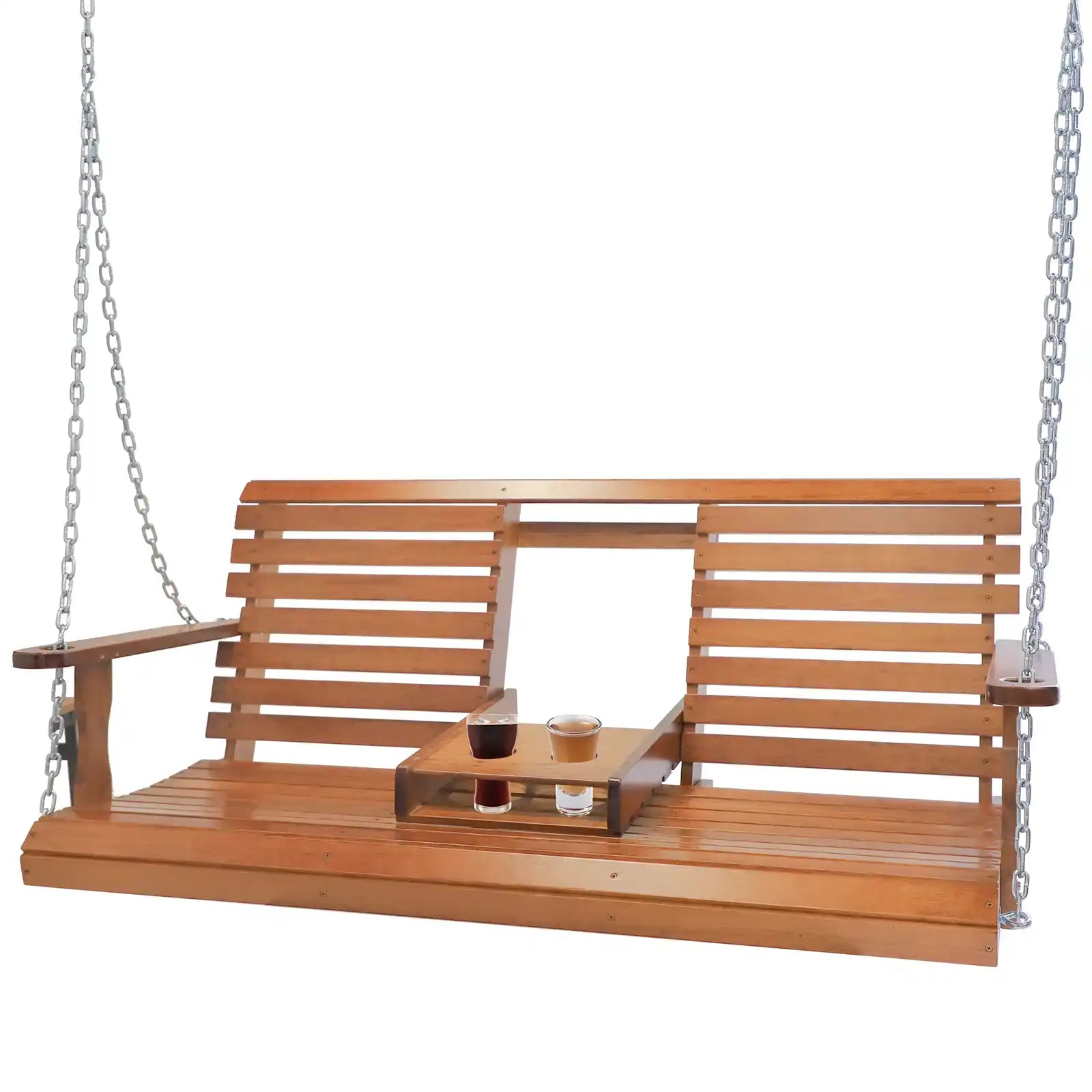 Wooden Porch Swing, 2 Person Heavy Duty Hanging Patio Swing Bench for Garden, Backyard, Front Porch, Balcony