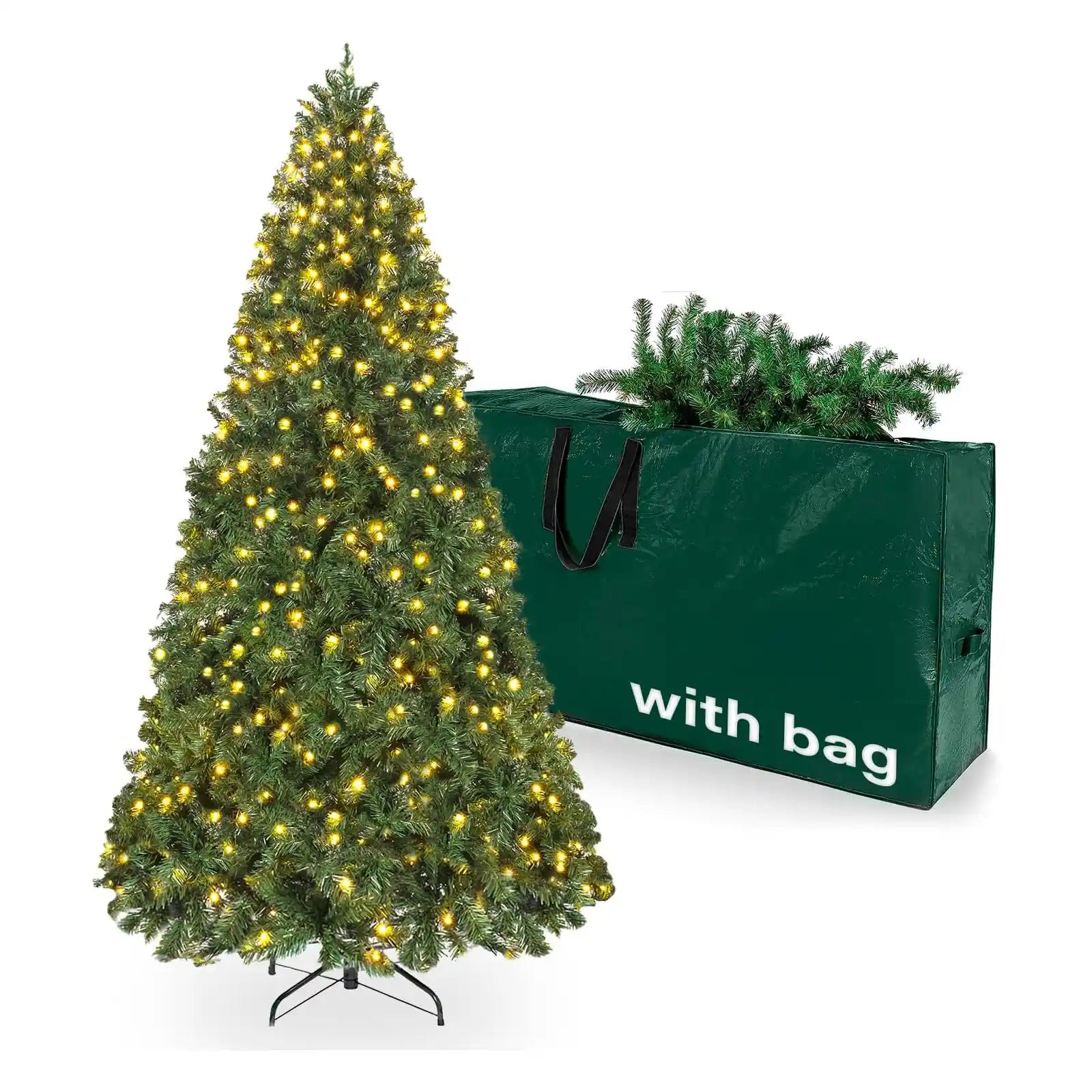 Árbol de Navidad preiluminado de 7.5 pies, árbol de Navidad artificial de abeto con luces blancas cálidas, árbol de Navidad con bolsa de almacenamiento y soporte de metal para decoración navideña interior y exterior 