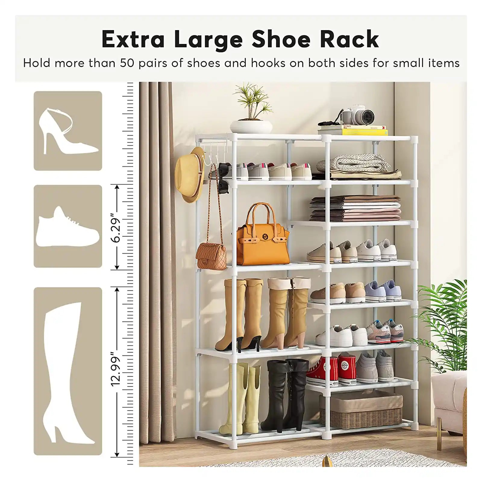 9 Tiers Shoe Rack Storage Organizer Shoe Shelf Organizer for Entryway Holds  50 Pairs Shoe and Boots, Stackable Shoe Cabinet Shoe Rack Organizer Large