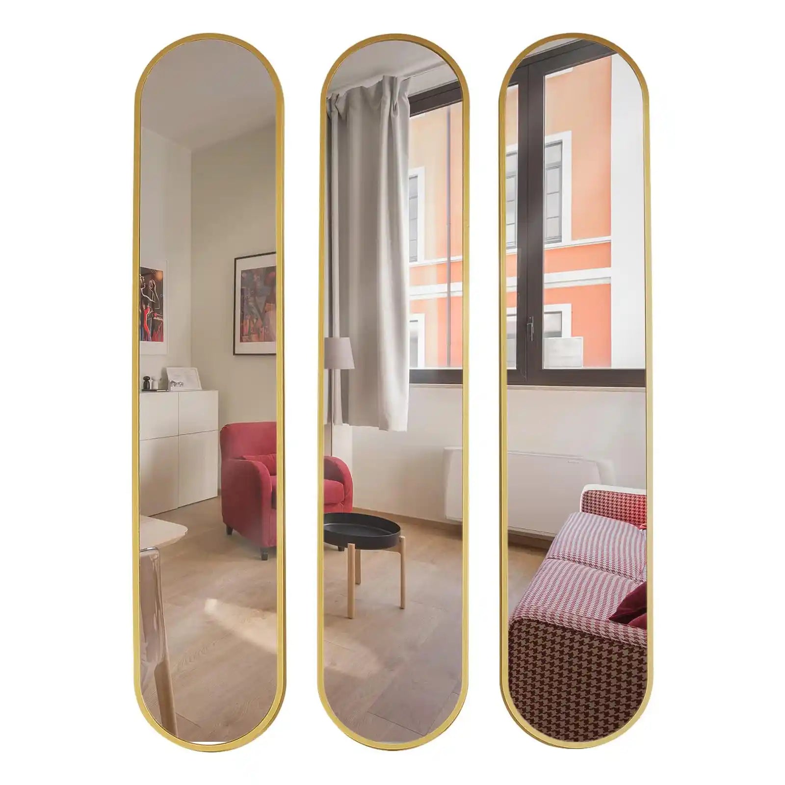 Juego de 3 espejos dorados ovalados decorativos, espejo de pared dorado moderno de 40 "x 8" para el hogar, el baño y la sala de estar
