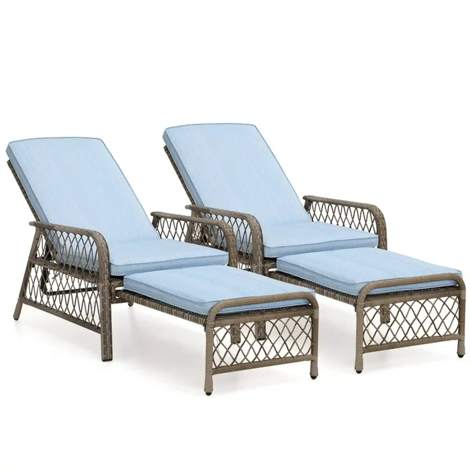 Outdoor Chair Lounge Chair Adjustable 5 Position with Cushions Retractable Foot-Rest - Steel Frame Material Wicker Rattan