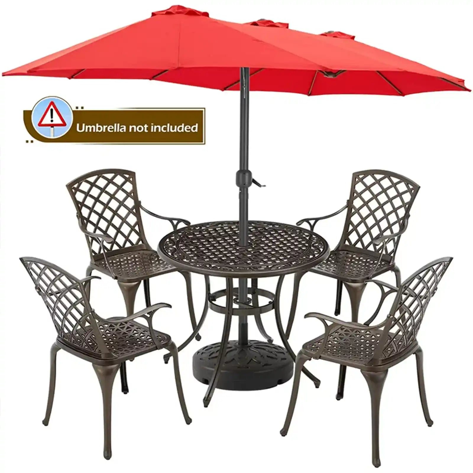 Juego de comedor para patio de 5 piezas, juego de conversación de muebles de exterior de aluminio fundido con mesa redonda
