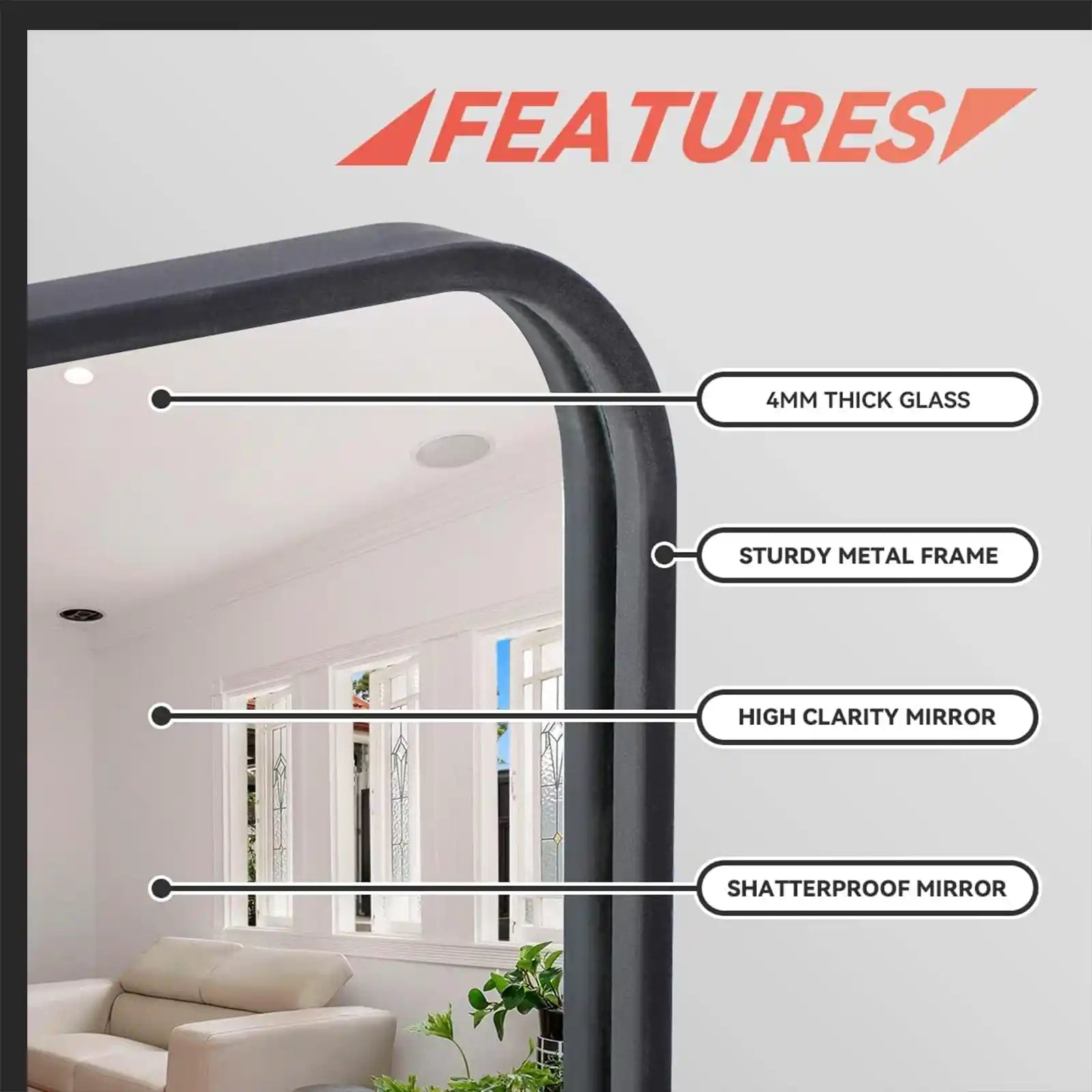 Black Metal Framed Rectangular Wall Mirror, Bathroom Mirror with Peaked Trim for Entryways, Living Rooms, Bathrooms(Set of 2)