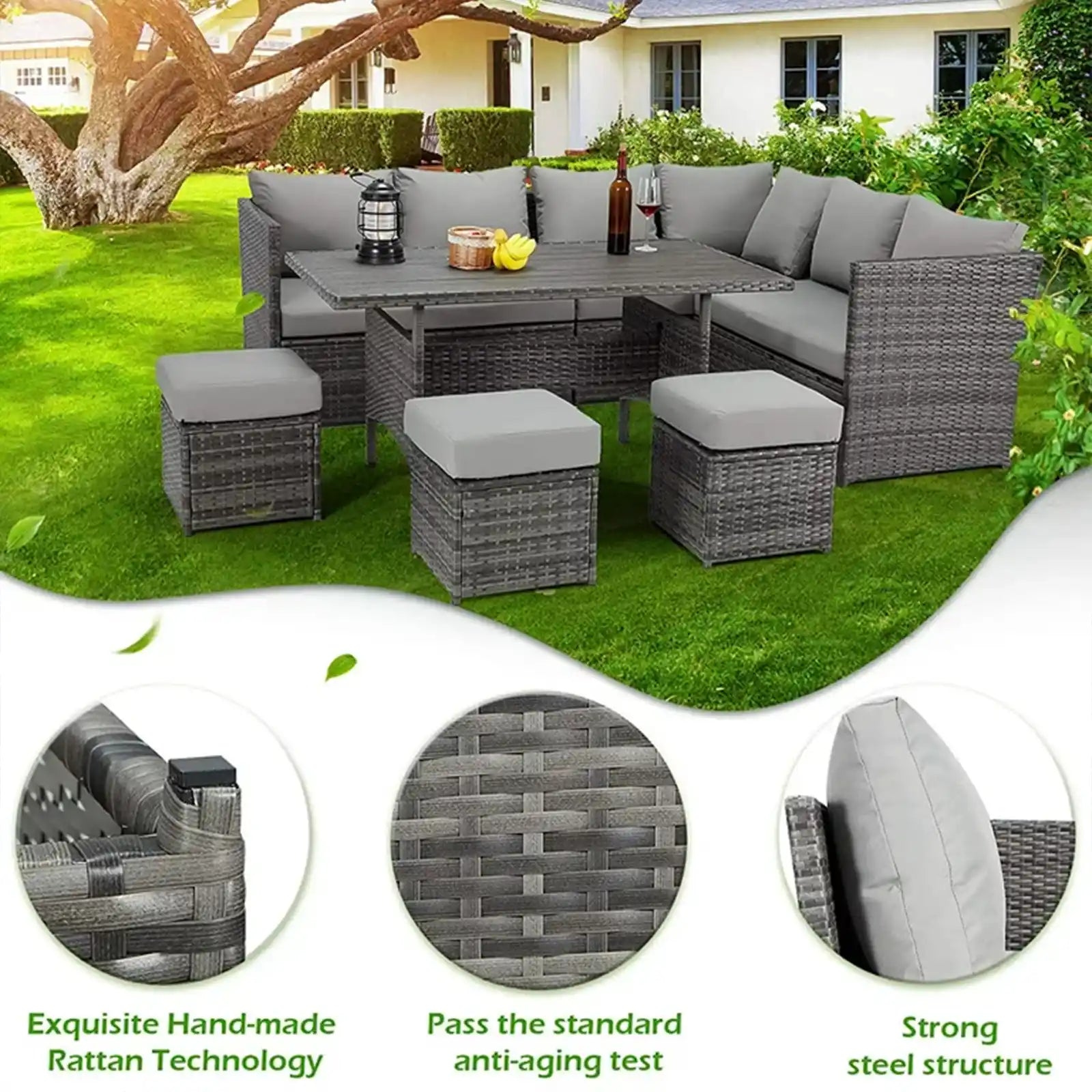 All-Weather Patio Dining Set with Protective Cover | Sturdy PE Rattan | High-Quality Cushions | Perfect for Outdoor Gatherings in the USA