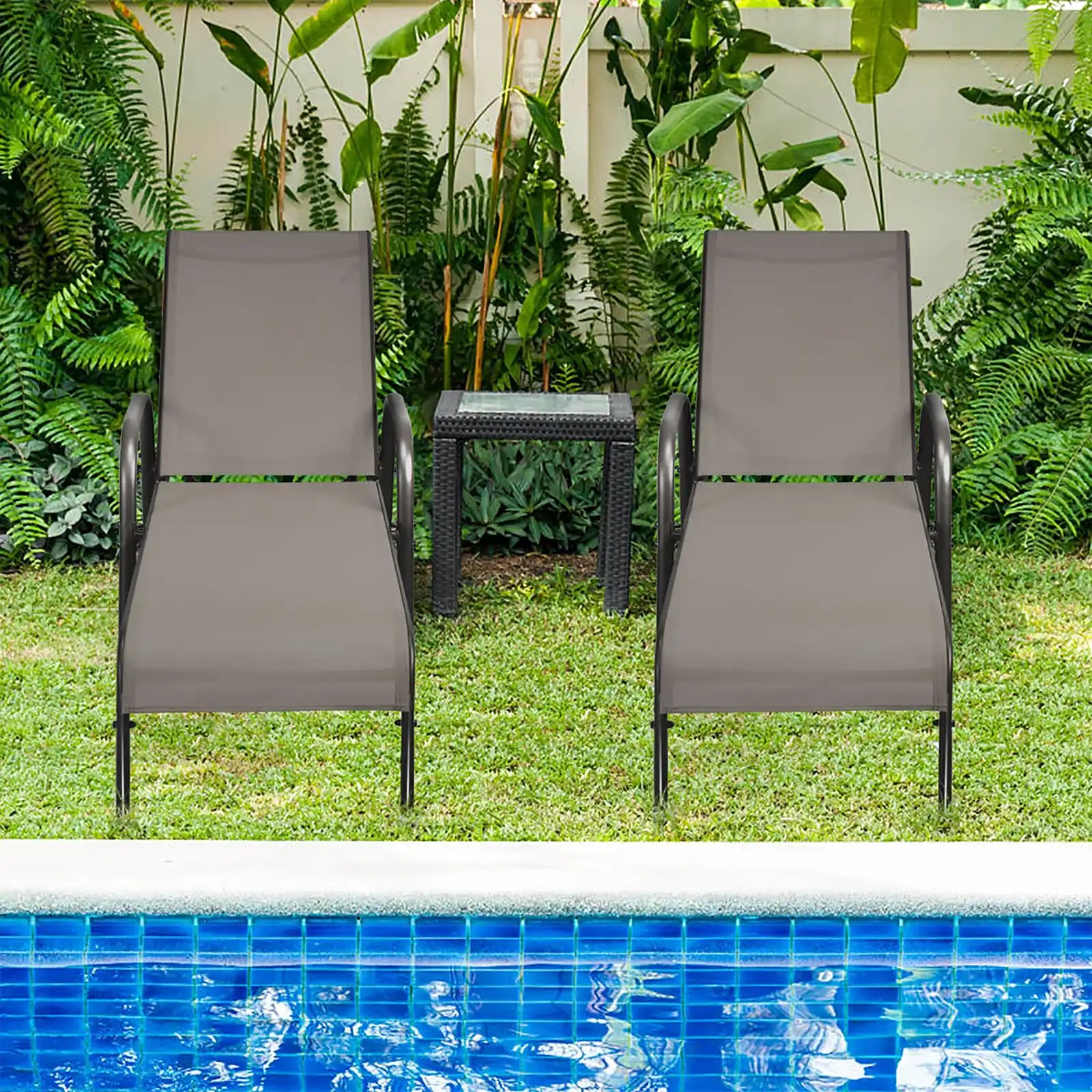 Patio Lounge Chair Chaise Adjustable Reclining Armrest