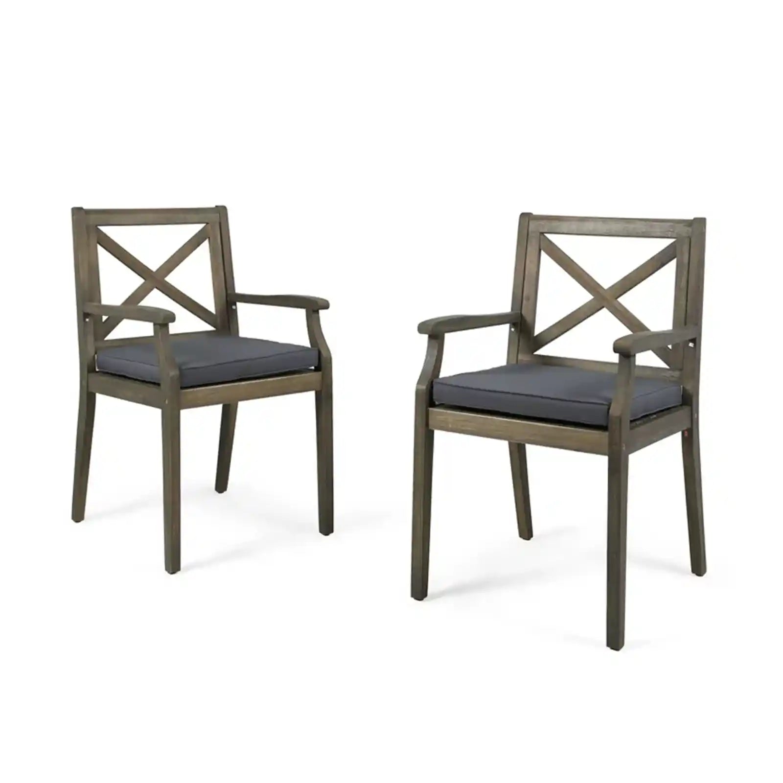 Outdoor - Indoor Acacia Wood Dining Chair with Cushions, Set of 2