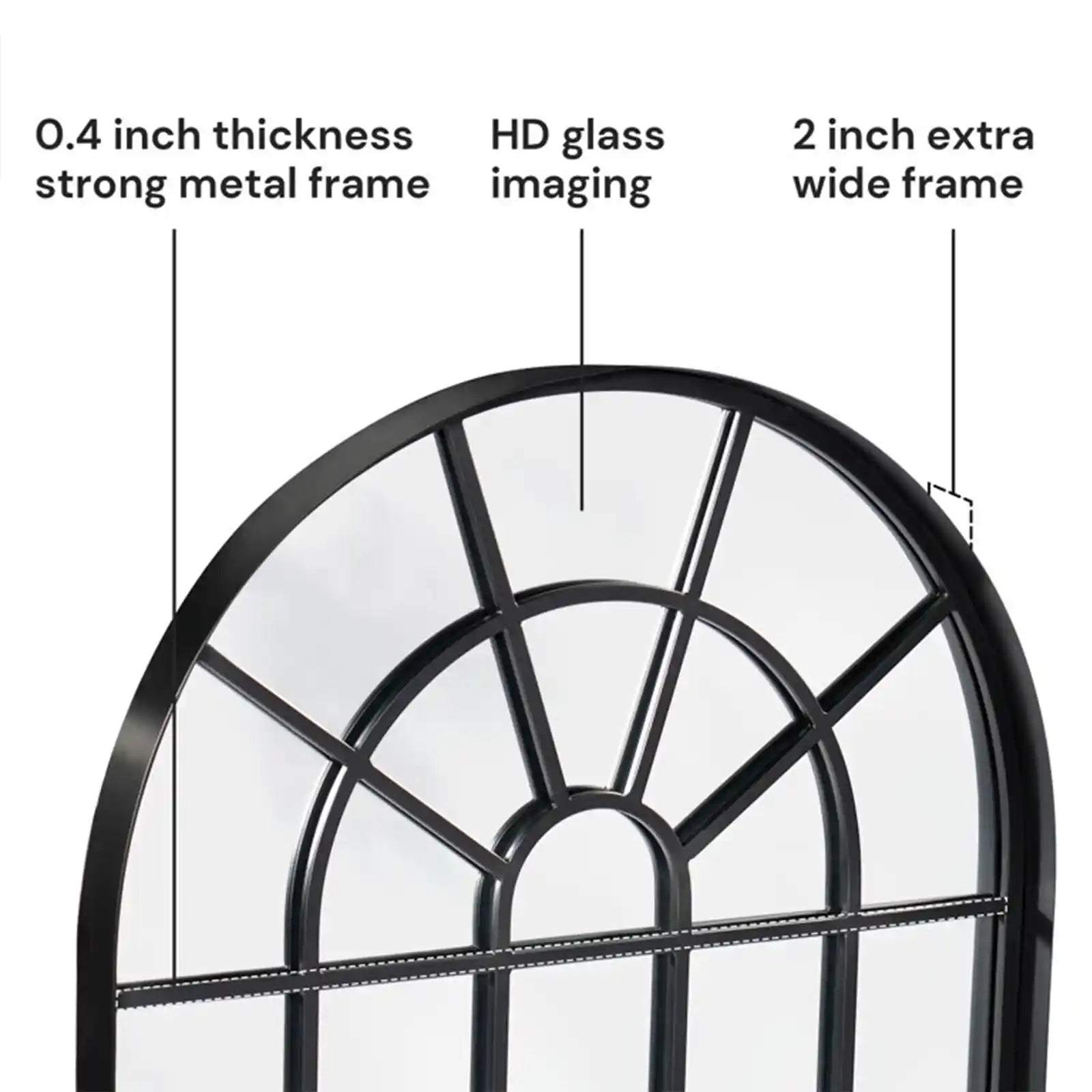 Arched Wall Mount Mirror 32" x 20", Black Window Frame Decorative Mirror, Wall Decor, Farmhouse Arch Mirror, Rustic Vintage Style Hanging Mirror for Living, Entryway, Bedroom