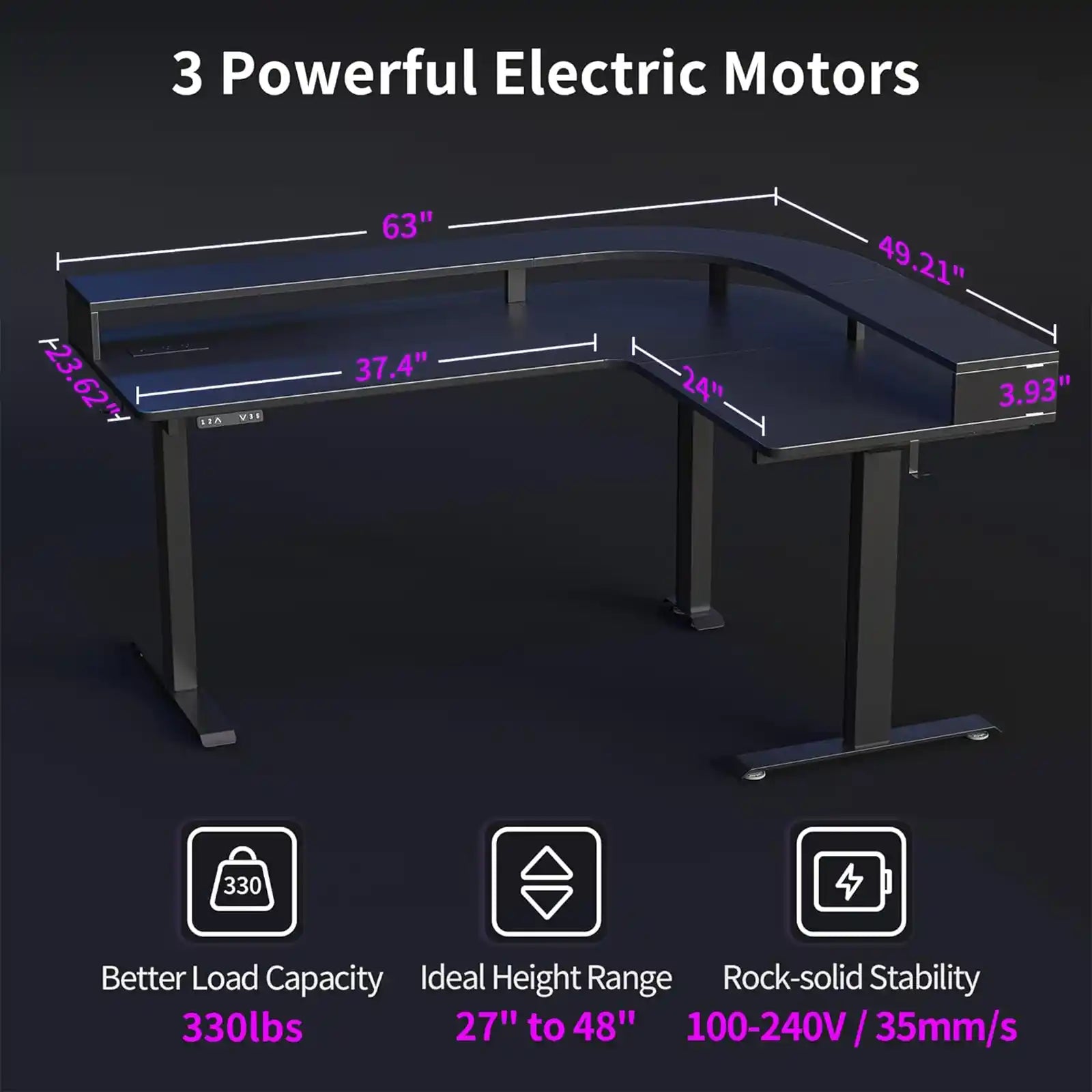 Adjustable L Shaped Standing Desk with LED Strip & Power Outlets，63 inches Height Adjustable Stand up Corner Desk with Ergonomic Monitor Stand