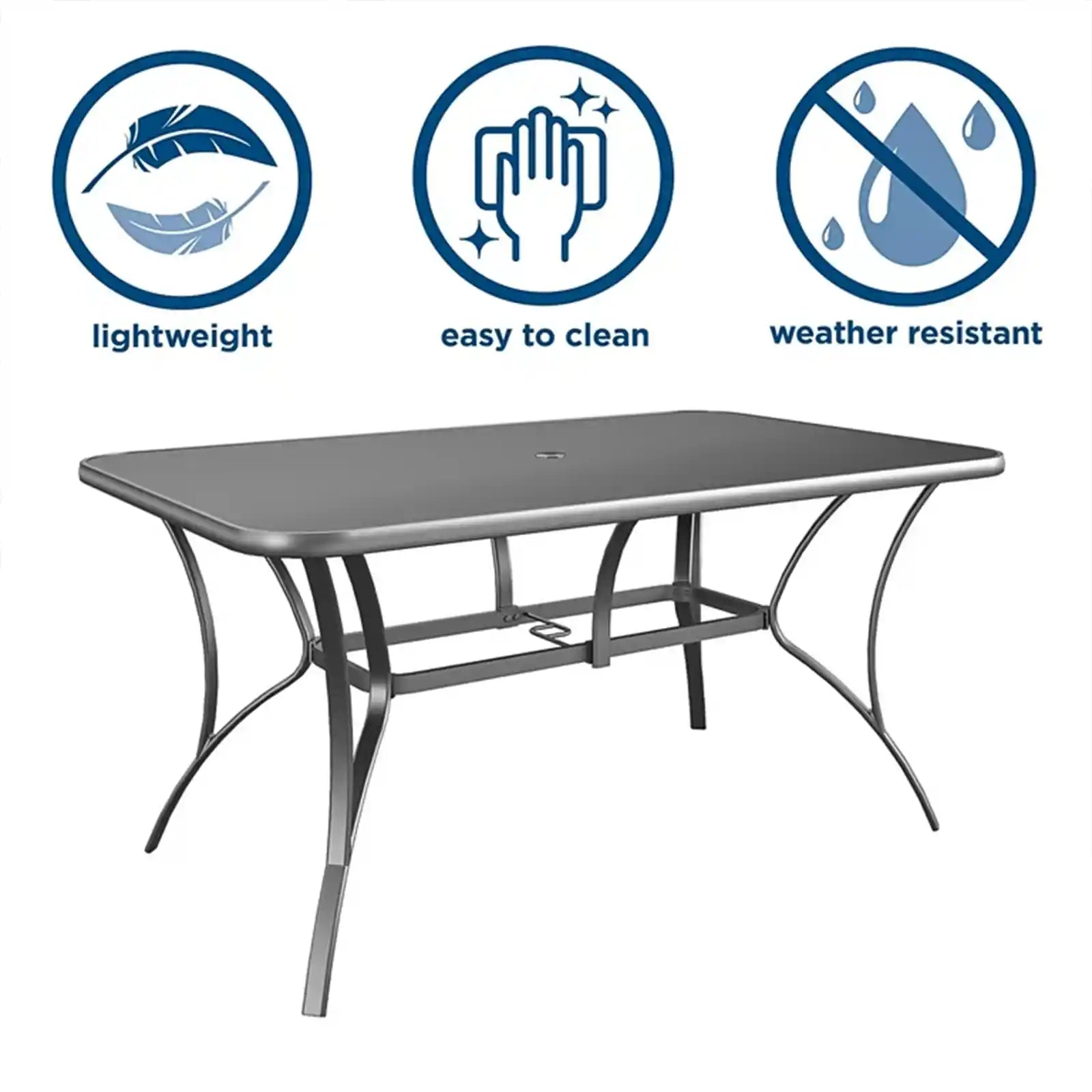 Outdoor Rectangular Dining Table, Tempered Glass Outdoor Tables