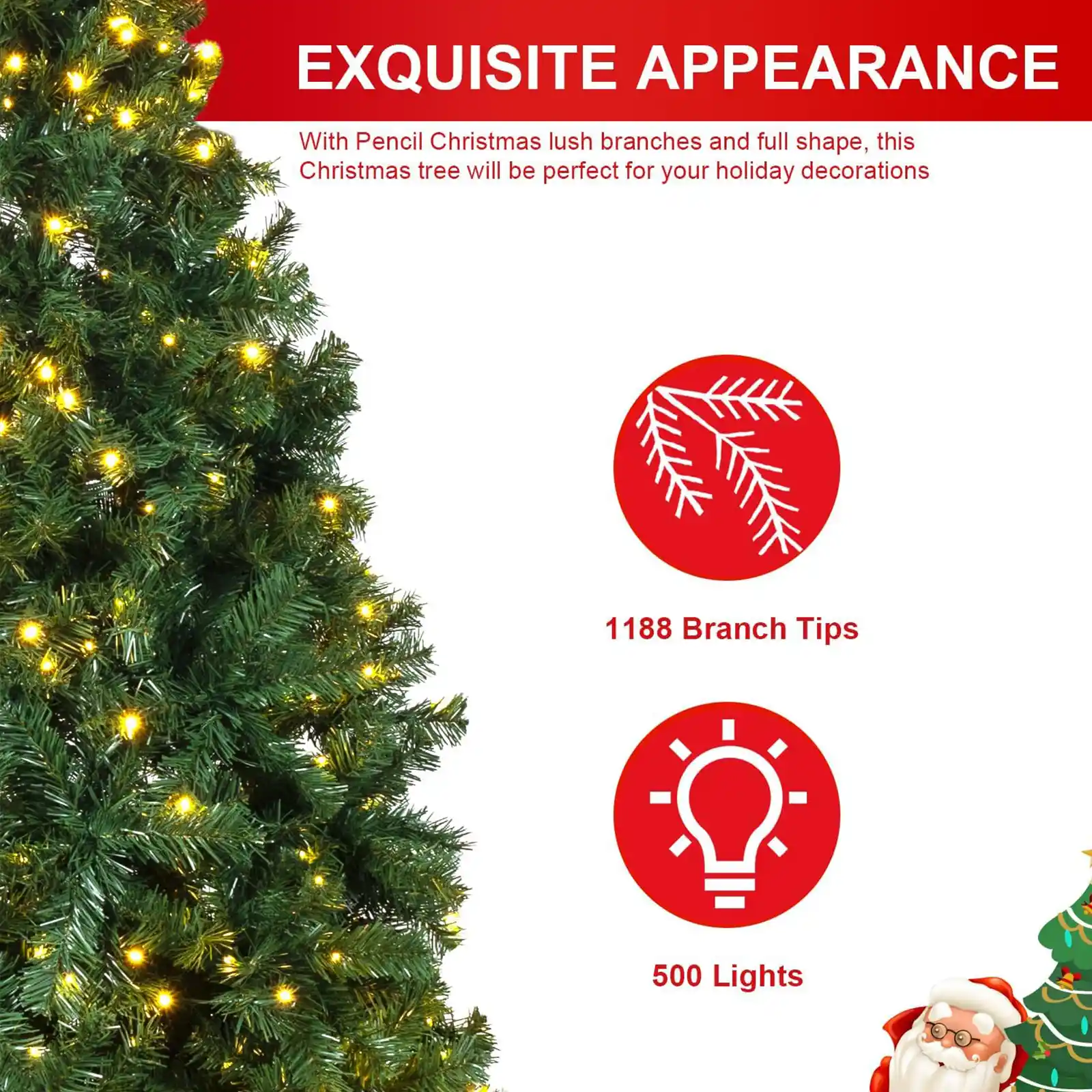 7.5ft Pre-lit Christmas Tree, Spruce Artificial Christmas Tree with Warm White Lights, Xmas Tree with Storage Bag and Metal Stand for Indoor and Outdoor Holiday Decoration