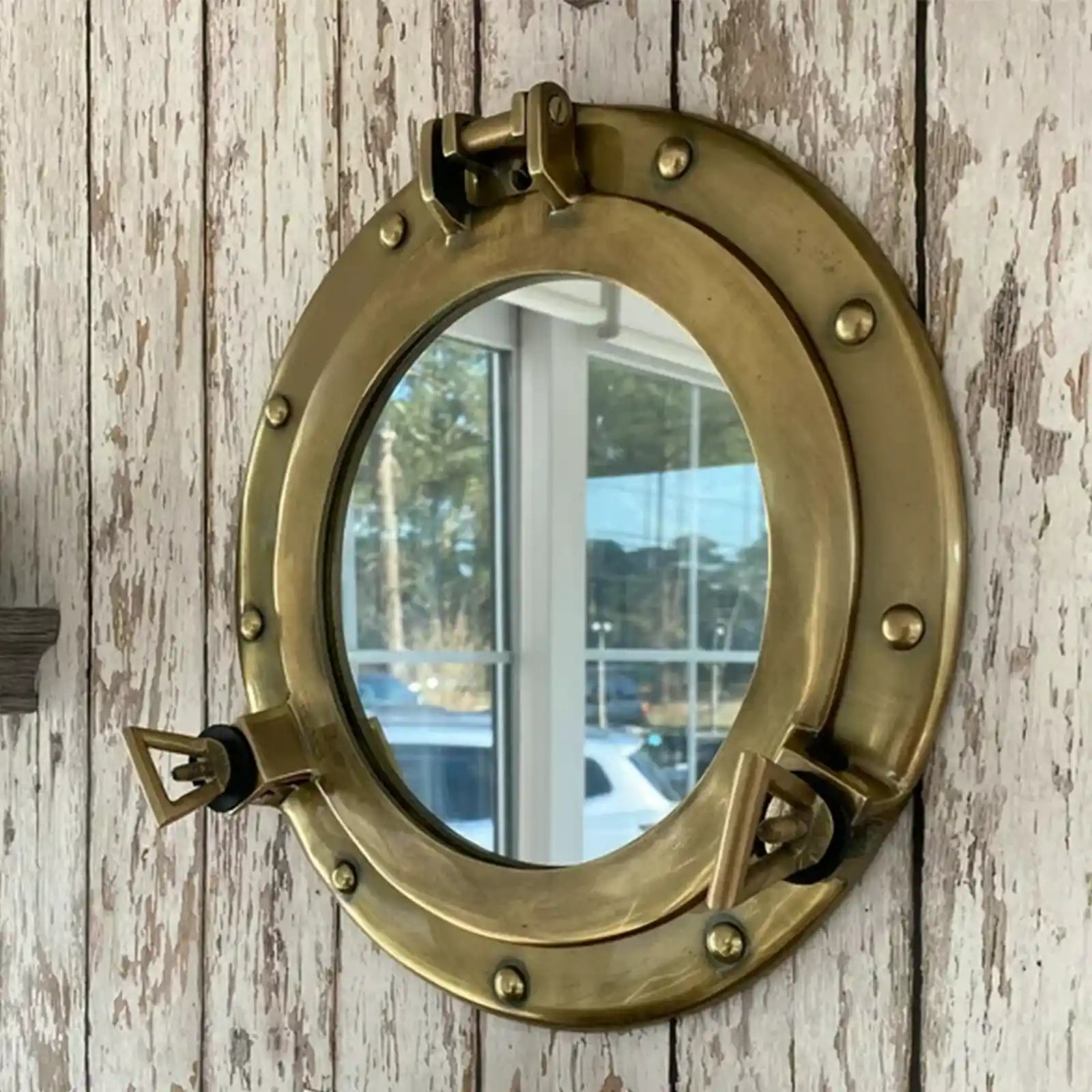 Antique Brass Finish Porthole Mirror, Wall Decor