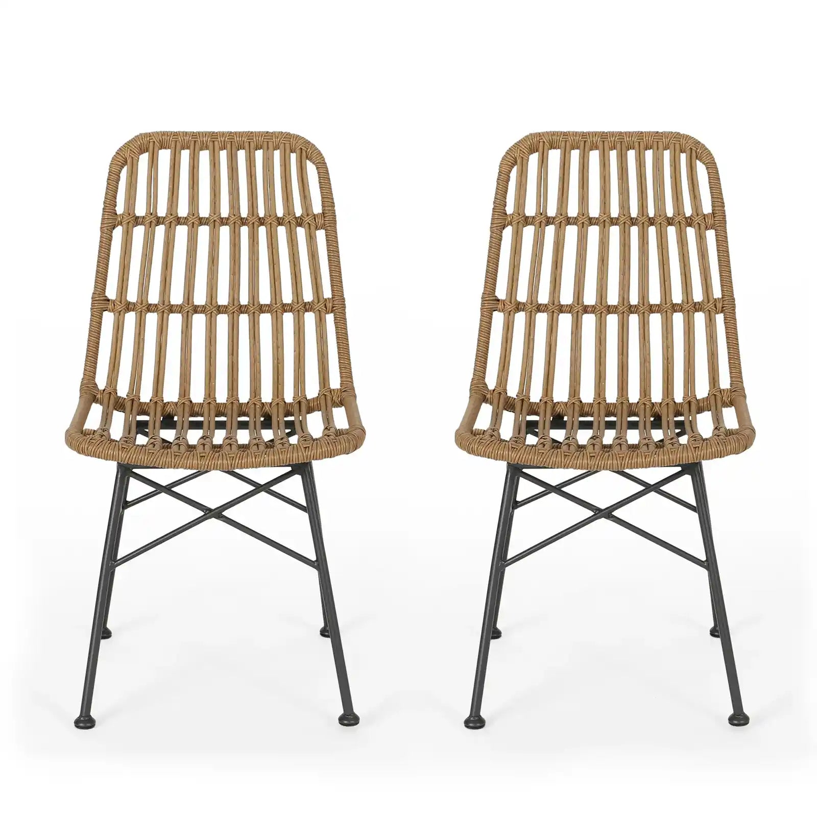 Outdoor Dining Chair - Metal - Set of 2 - Light Brown and Black
