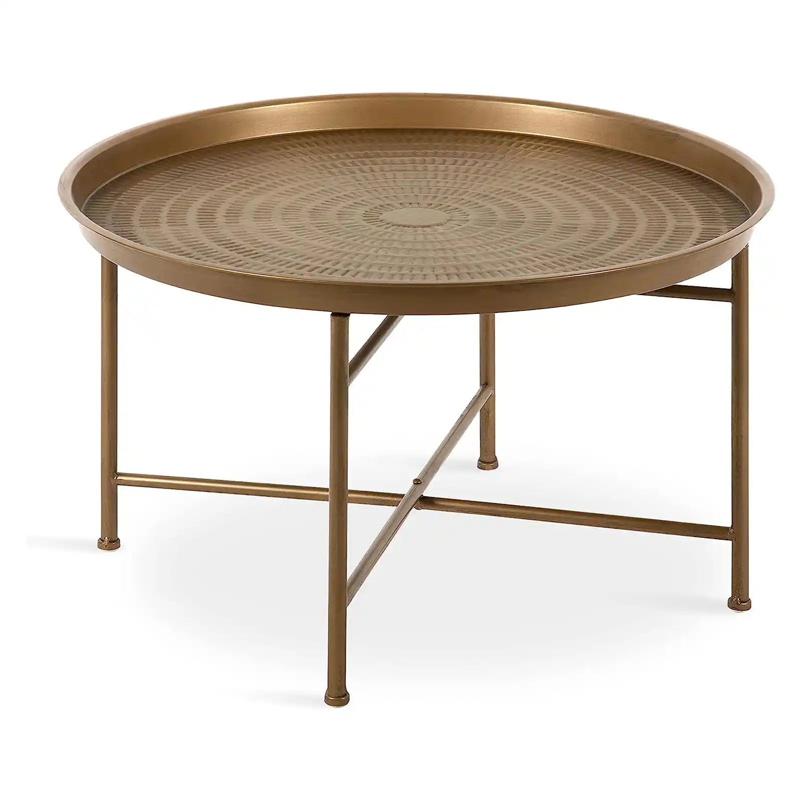 Retro Round Coffee Table, Boho-Chic Hammered Metal Tray Coffee Table