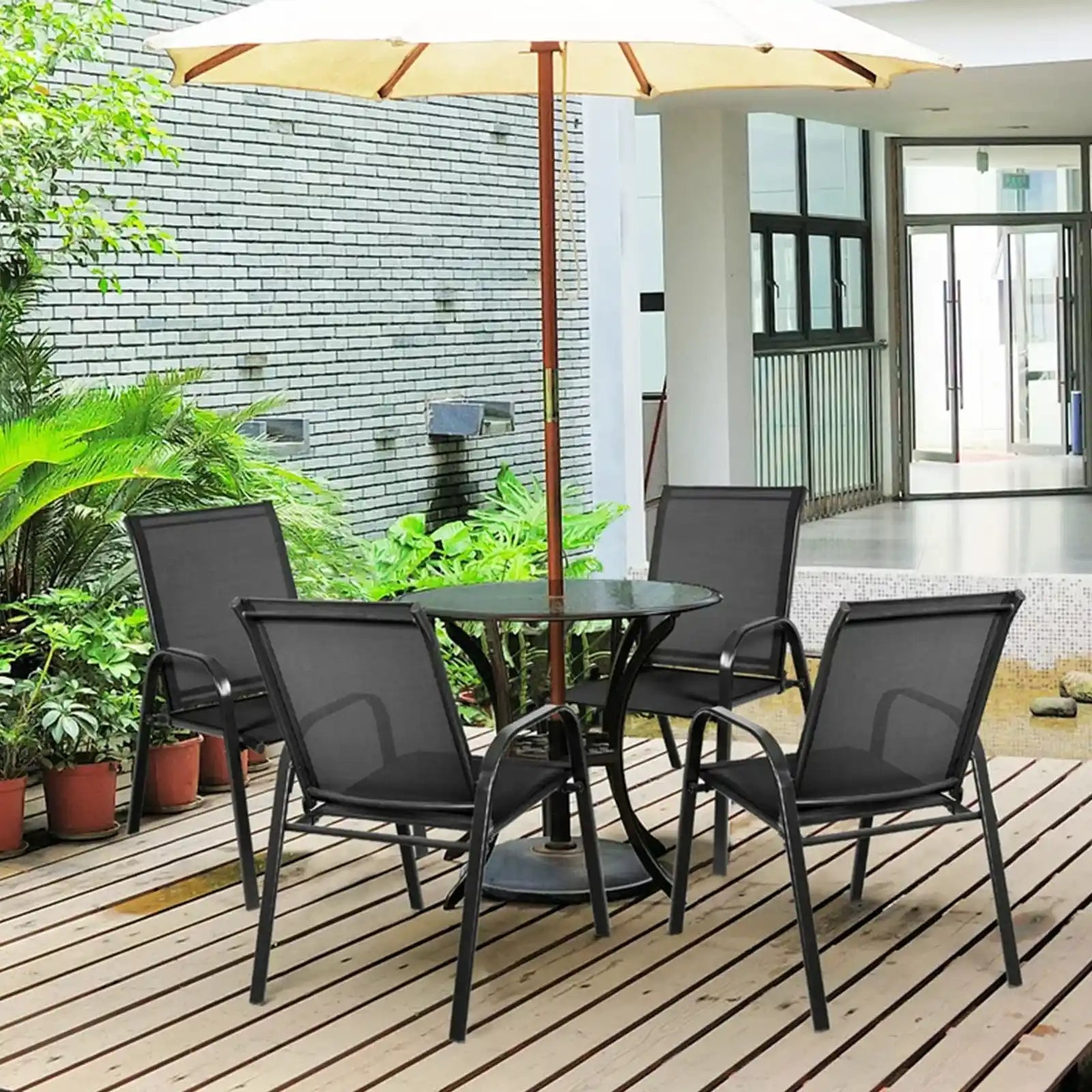 4 sillas de patio, sillas de comedor con estructura de acero, patio al aire libre 