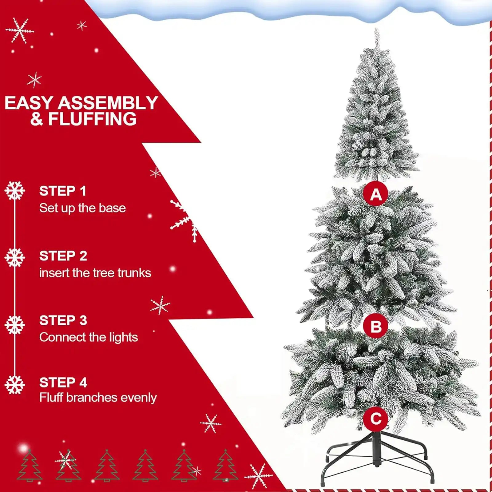 Árbol de Navidad de 7.5 pies con 10 funciones de luces blancas y coloridas, árbol de Navidad flocado de fácil montaje con ramas realistas, árboles de Navidad preiluminados con base de metal resistente, puntas de PVC 