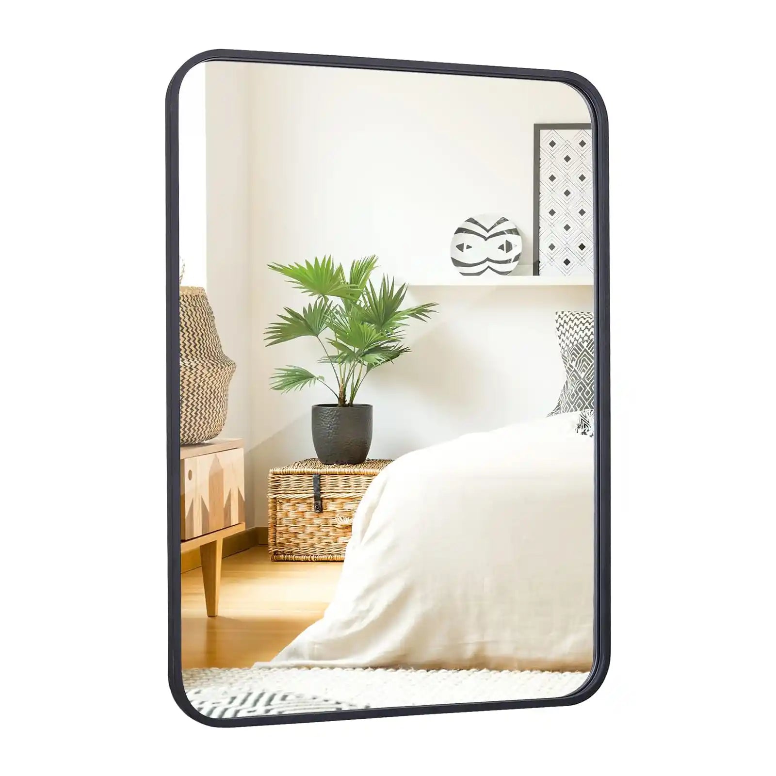 Black Metal Framed Rectangular Wall Mirror 22" x 30" Bathroom Mirror with Peaked Trim for Entryways, Bathrooms, Living Rooms