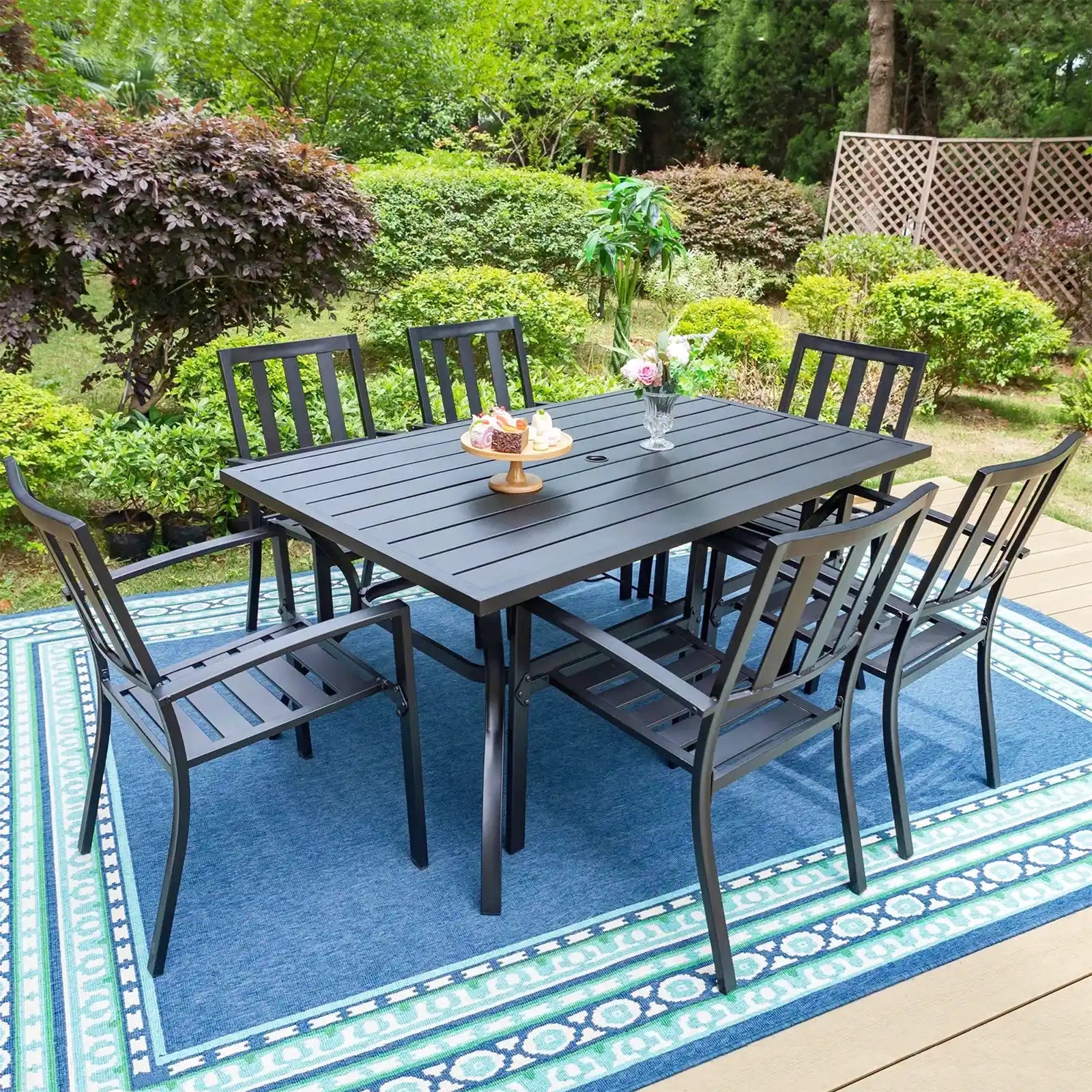Outdoor Dining Set for 6-Person, Modern Steel Furniture