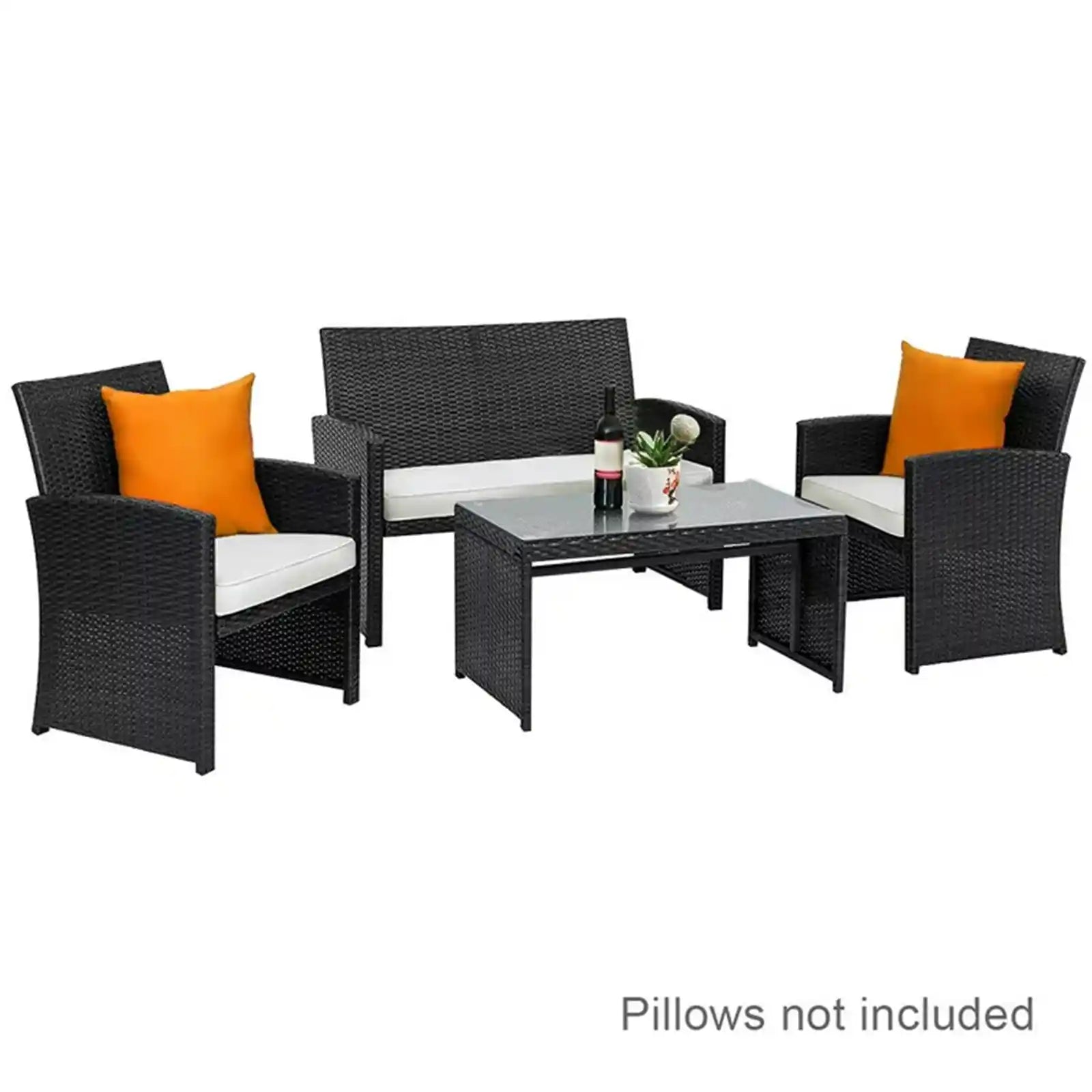 4 Pcs Patio Rattan Wicker Furniture Conversation Set Cushioned Sofa Table