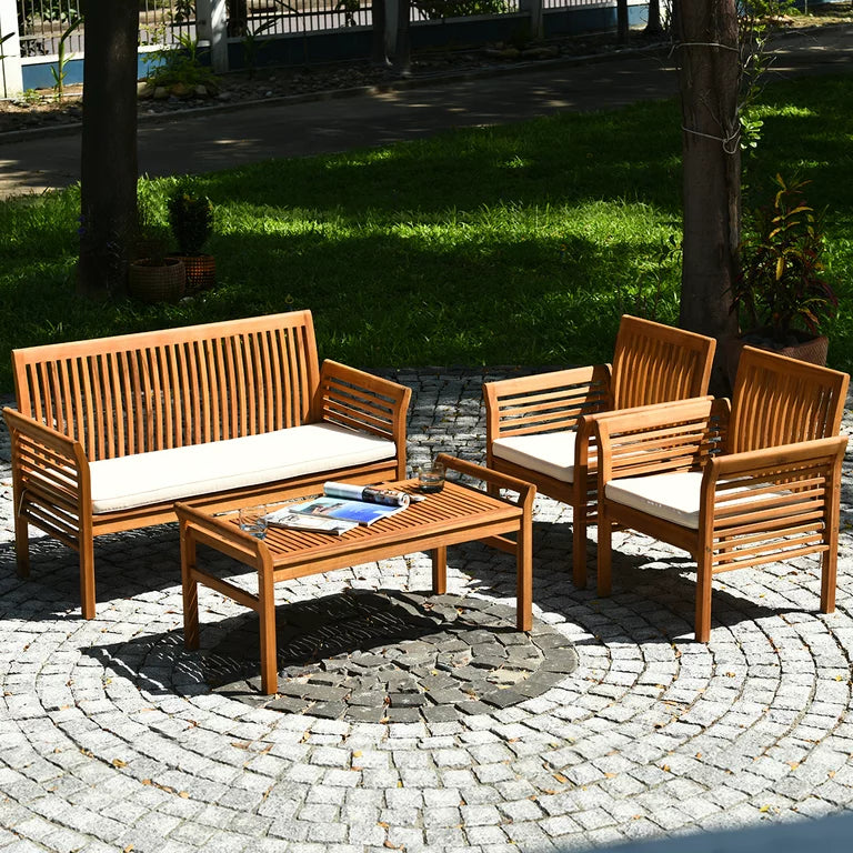 Acogedor espacio al aire libre con el juego de sofás de madera de 8 piezas | Estructura robusta, cojines cómodos y diseño versátil 