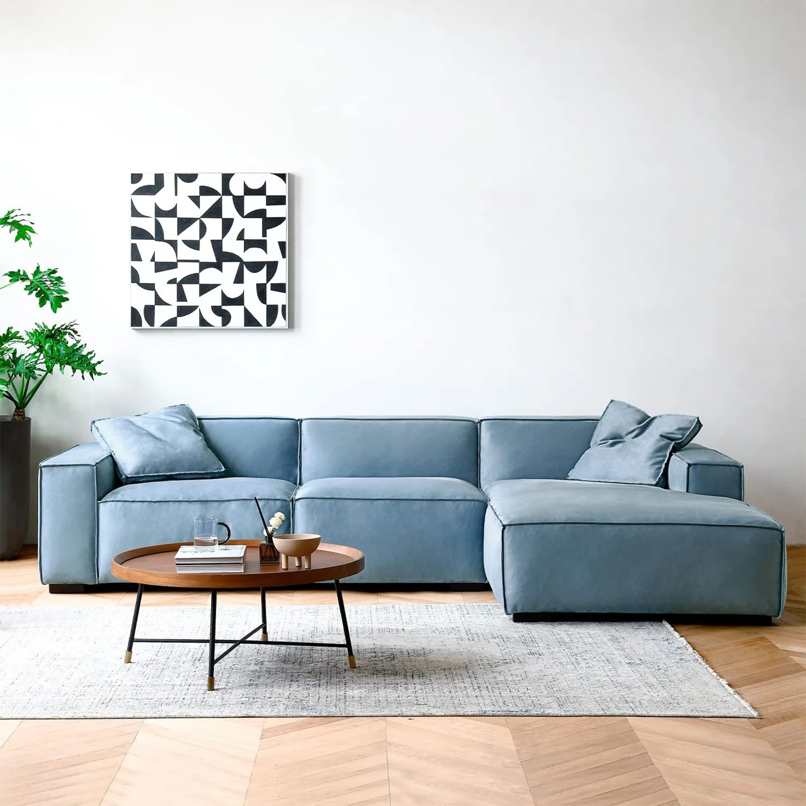 Sofá seccional convertible con chaise, sofá cómodo de estilo minimalista