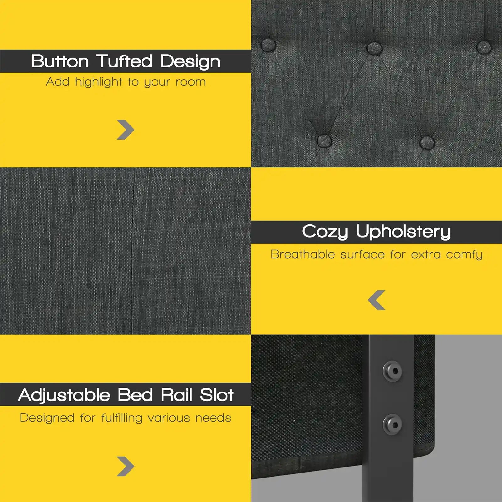 Queen Upholstered Headboard Adjust Button Tufted Faux Linen