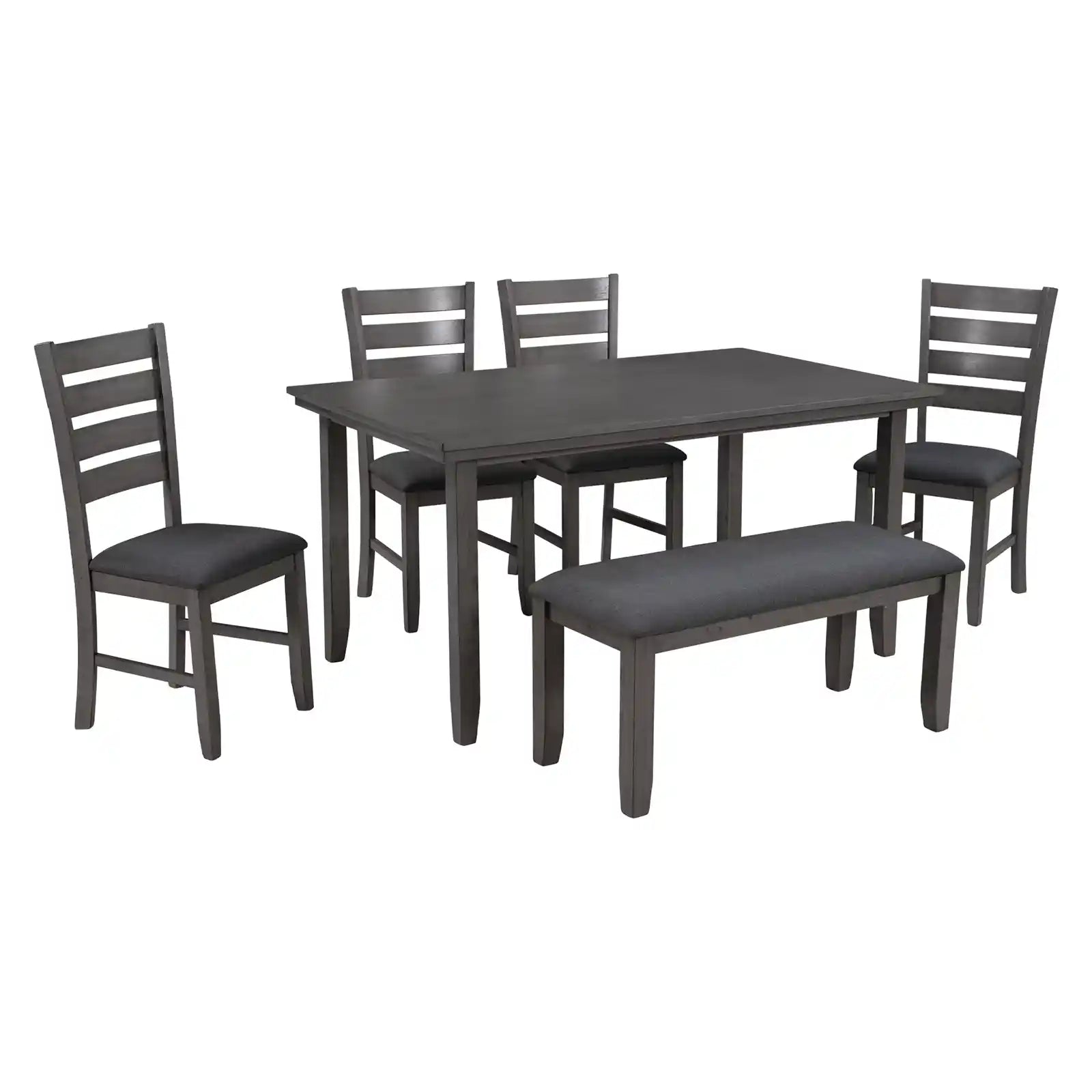 Dining Table Set for 6, Rustic Country Acacia Table Set with 4 Chairs and Bench