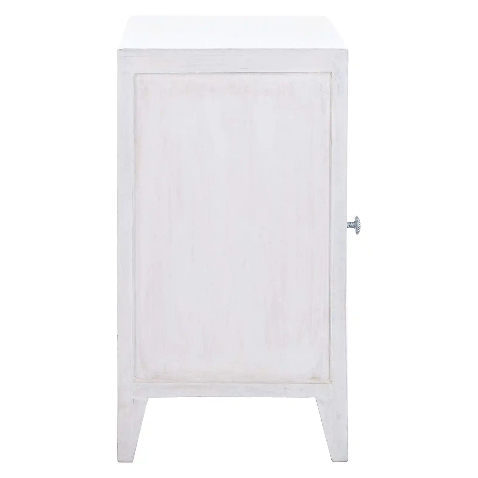 White Washed 1-Door Carved Nightstand