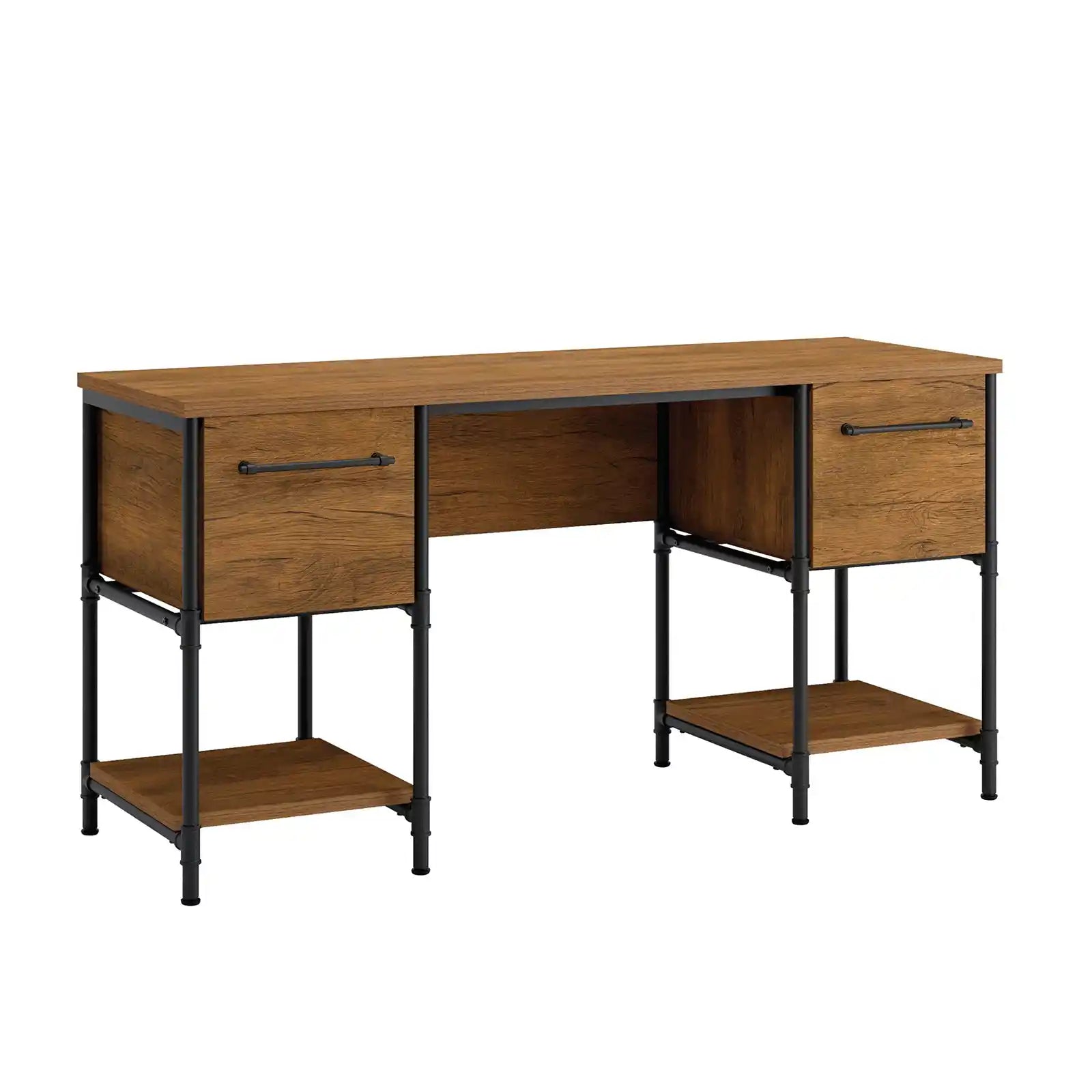 Mid Century Wood Office Desk, Oak Finish