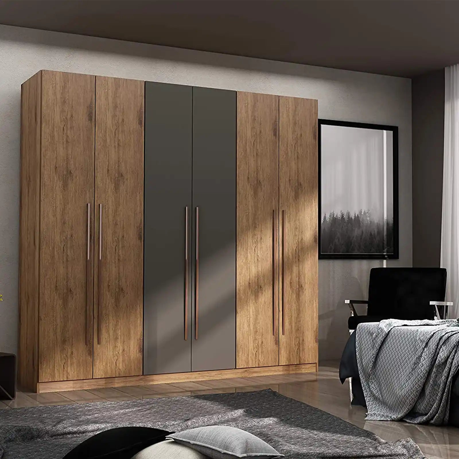 Guardarropa moderno contemporáneo, armario tipo armario, gabinete de ropa de madera