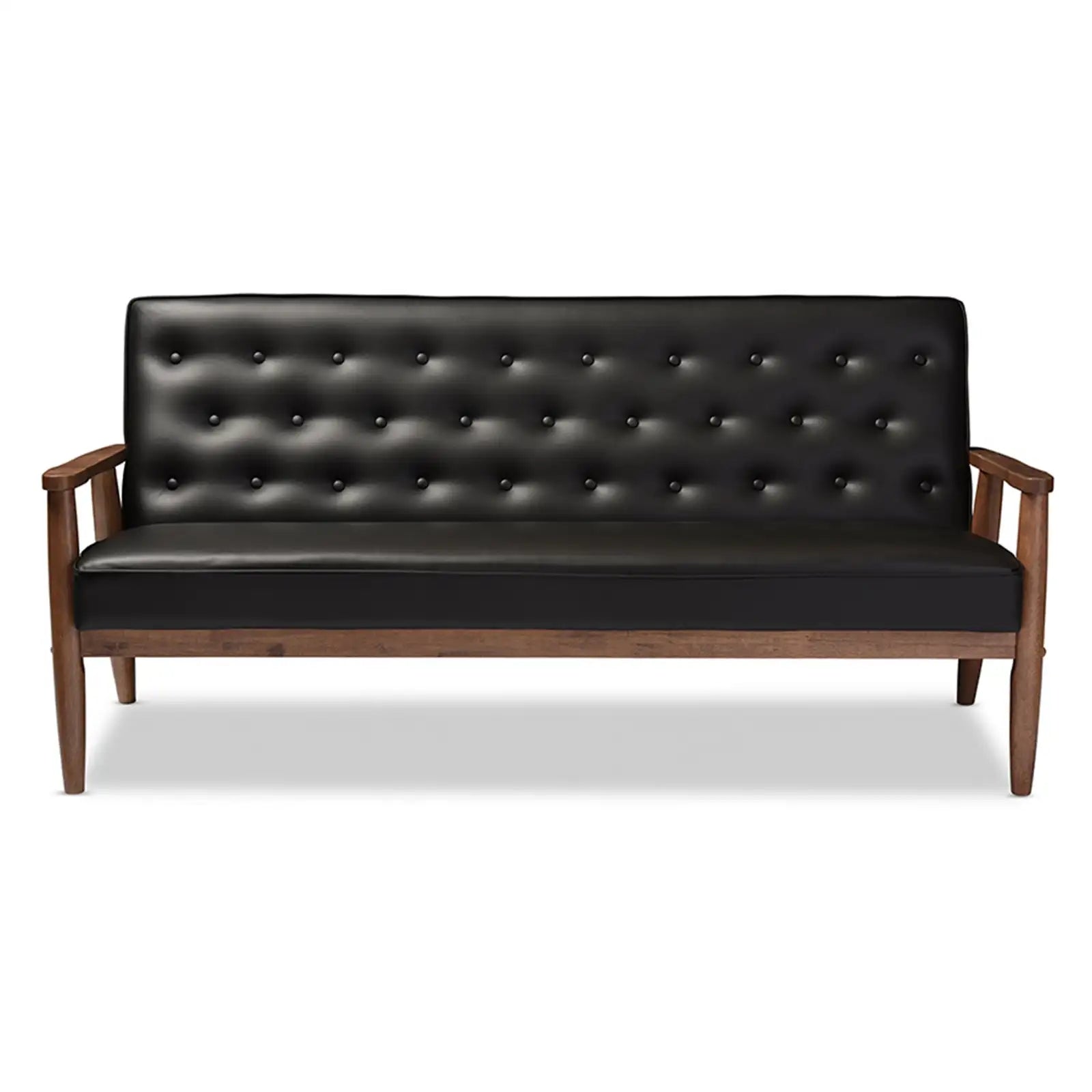 Mid-Century Retro Modern Fabric Upholstered Wooden 3-Seater Sofa