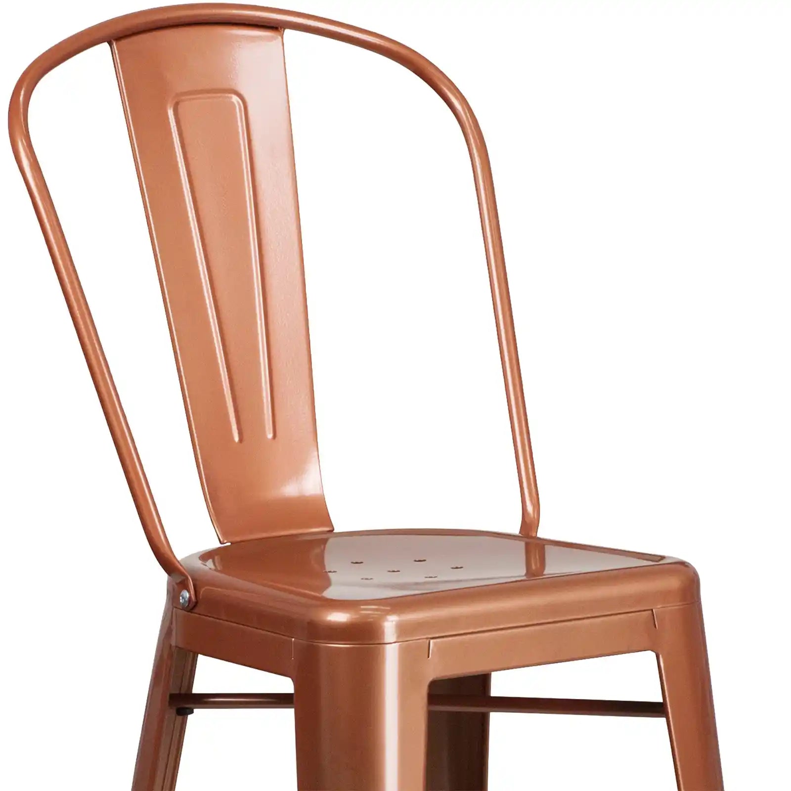 30 Inch High Copper Metal Indoor-Outdoor Barstool with Back