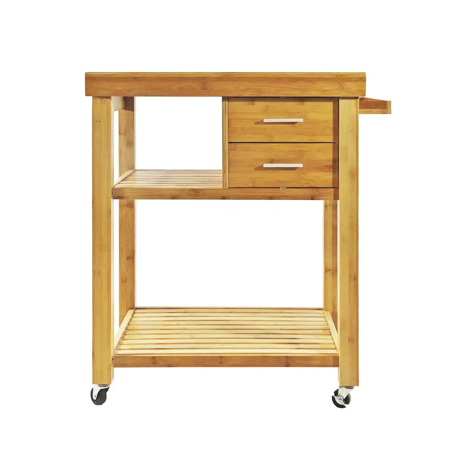 Rolling Bamboo Wood Kitchen Island Cart Trolley on Wheels with Drawers Shelves