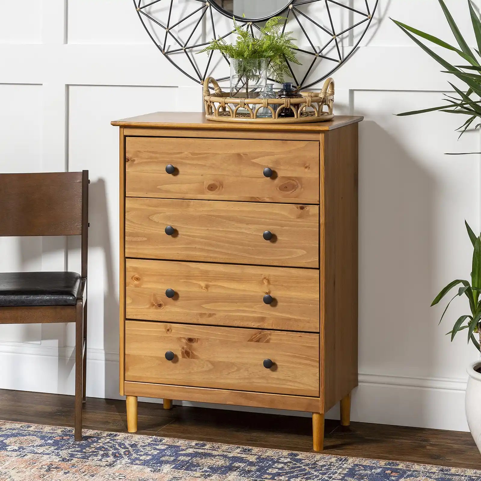 Mid Century Modern 4-Drawer Solid Wood Dresser