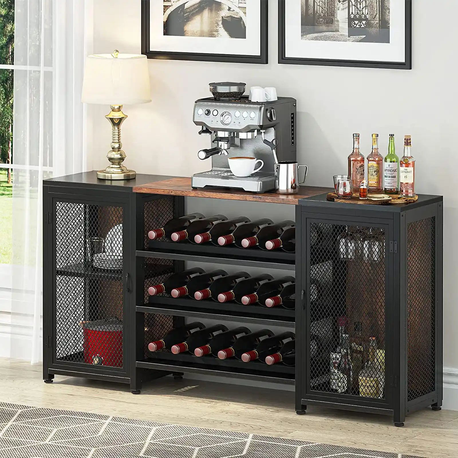 Rustic Wood Bar Cabinet For Liquor And Gl