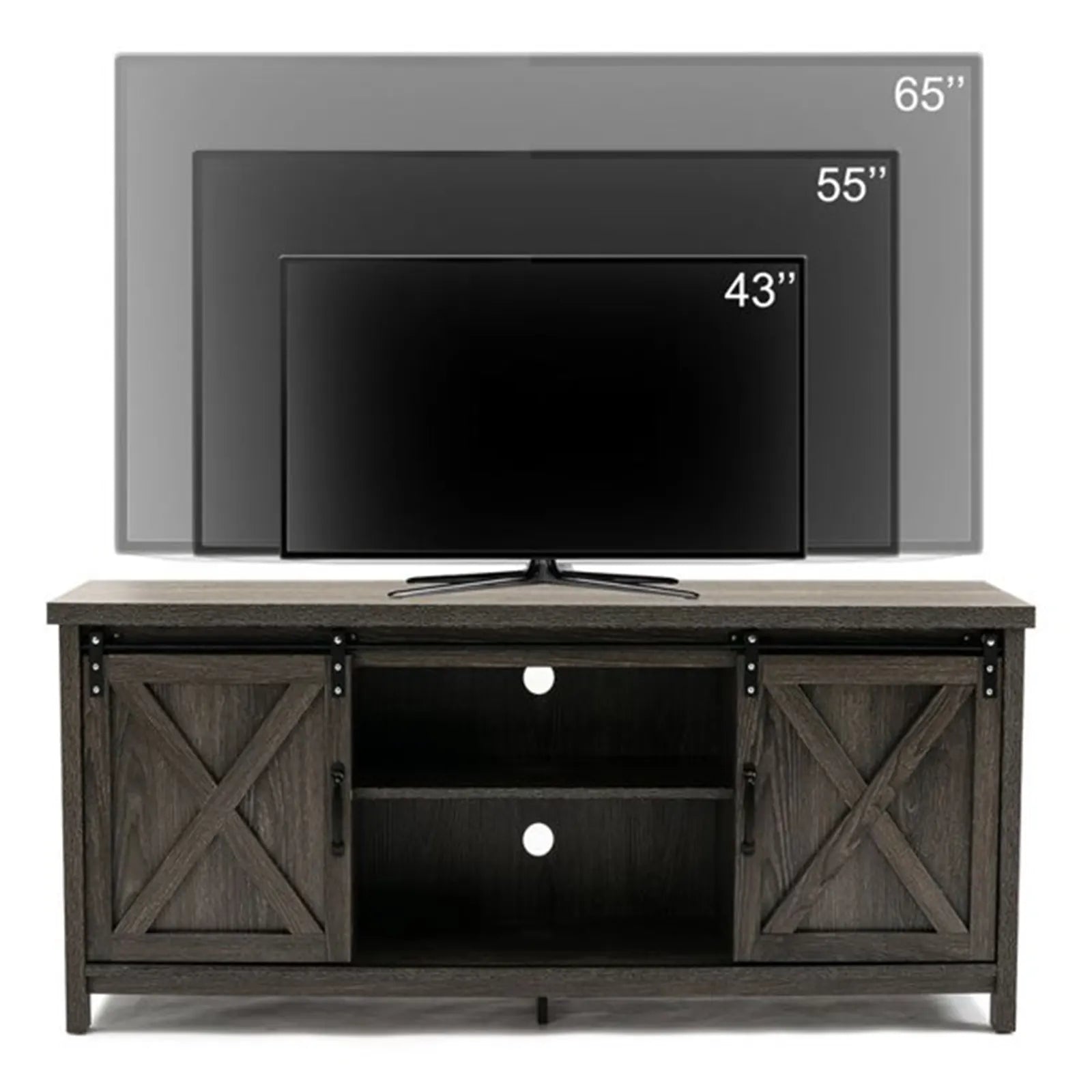 58" Farmhouse Sliding Barn Door TV Stand for TVs Up to 65" Television Cabinet