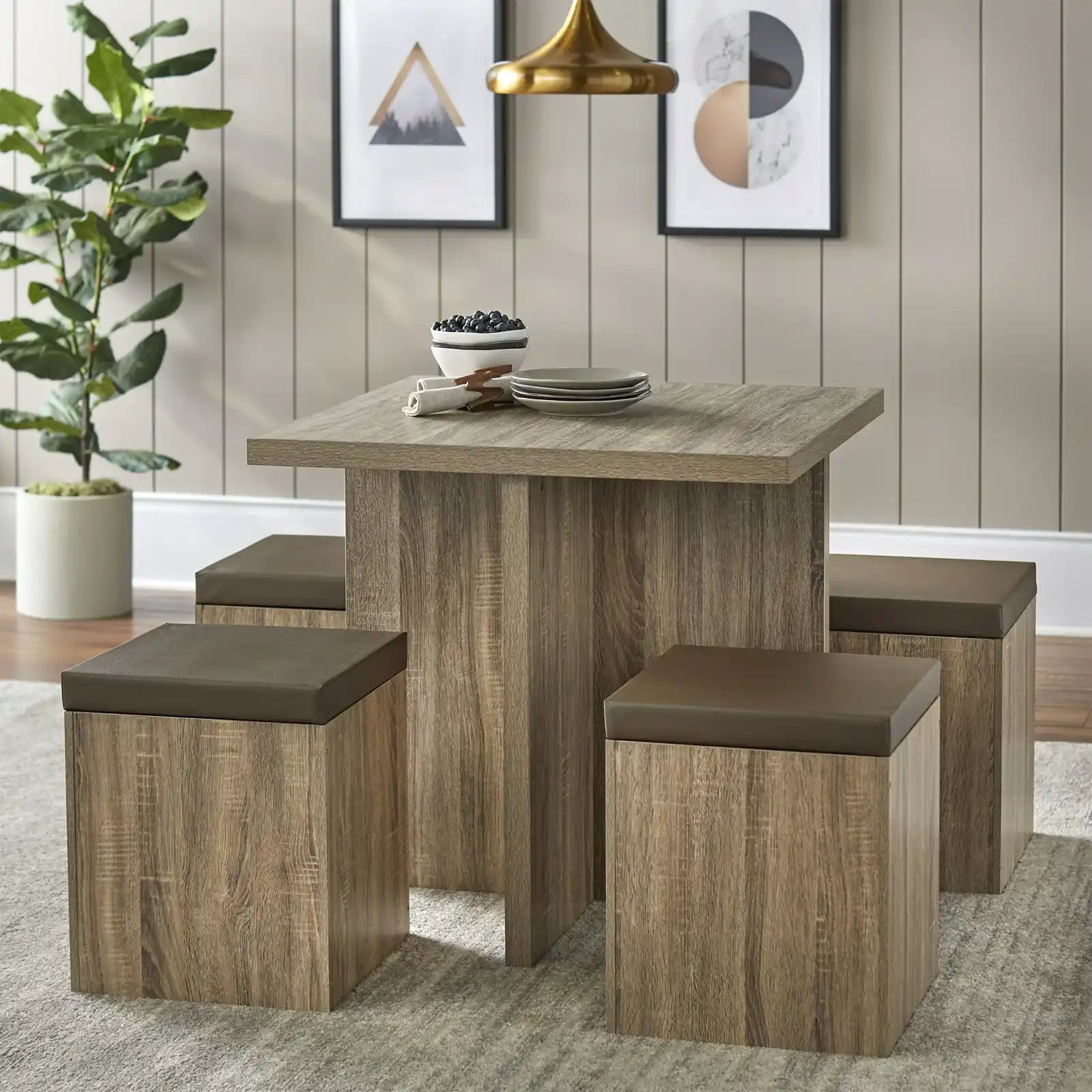 Square Dining Set with Storage Ottoman